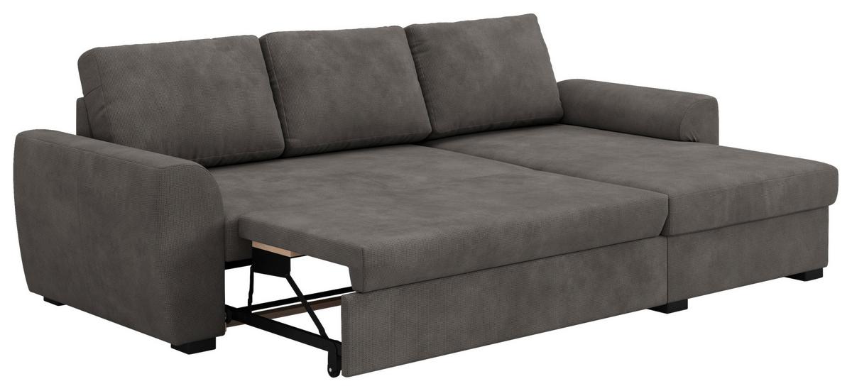 Ecksofa mit Bettfunktion Mikrofaser grau, B: 253cm - Schwarz/Grau, Trend, Textil (253/154cm) - MID.YOU