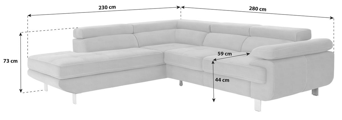 Ecksofa mit Schlaffunktion + Bettkasten Savona, Webstoff - Blaugrau/Graphitfarben, MODERN, Textil (230/270cm) - Ondega