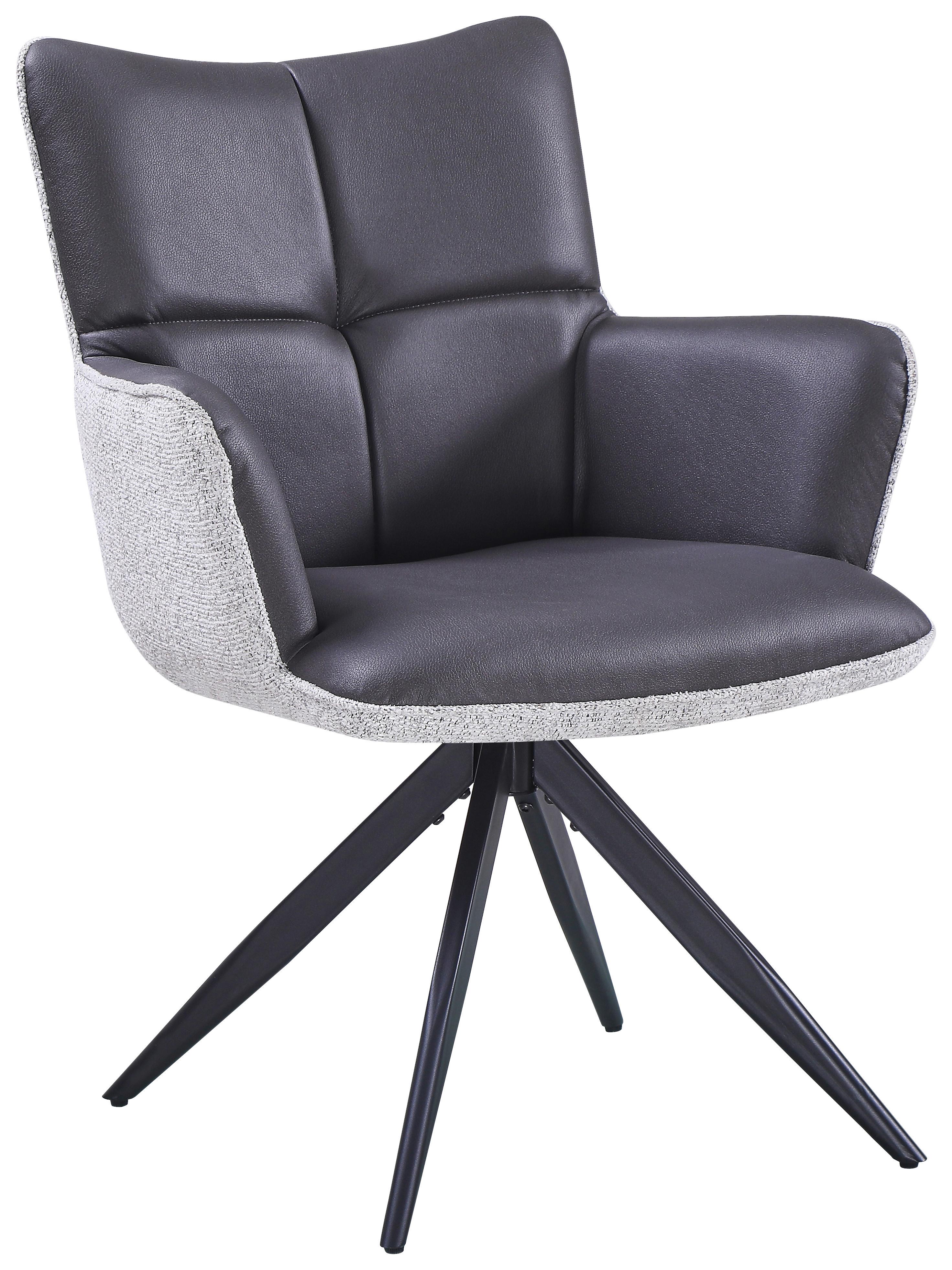 Armlehnstuhl Juno Hellgrau B: 65 cm - Hellgrau/Schwarz, MODERN, Textil/Metall (65/90/64cm) - Livetastic