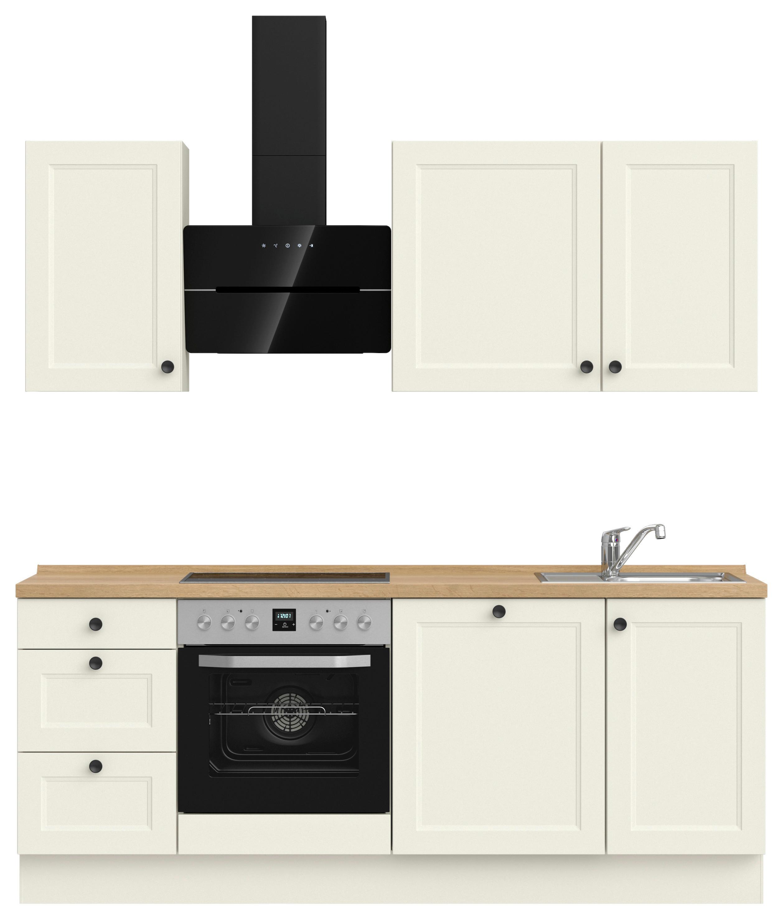 Kuchynská linka 210 cm, biela/dekor dub Sierra - čierna/biela, Modern, kov/kompozitné drevo (210cm) - Nobilia