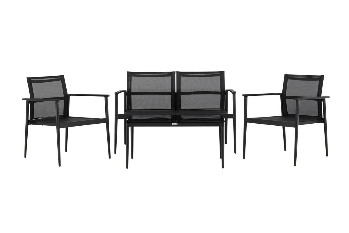 Gartengarnitur 4-Tlg. Break Aluminium/Glas - Schwarz, KONVENTIONELL, Glas/Textil - Gardenson