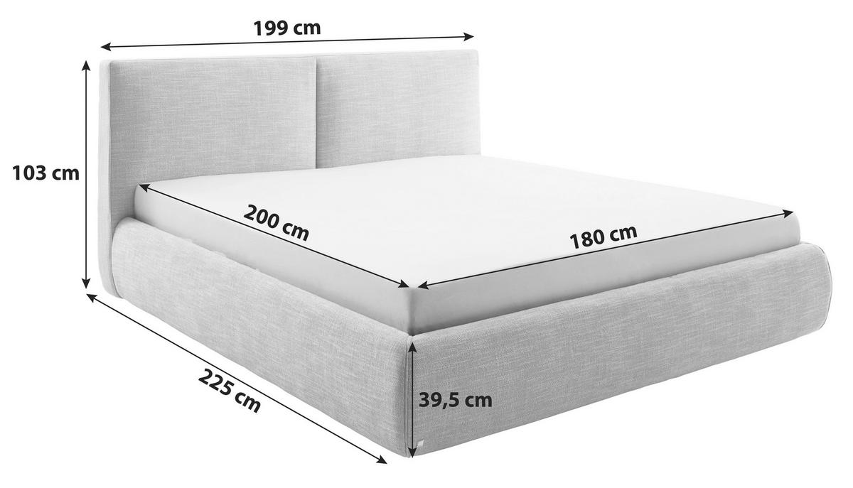 Polsterbett Mit Lattenrost + Bettkasten 180x200 Atesio - Hellgrau/Naturfarben, MODERN, Holz/Textil (180/200cm) - Livetastic