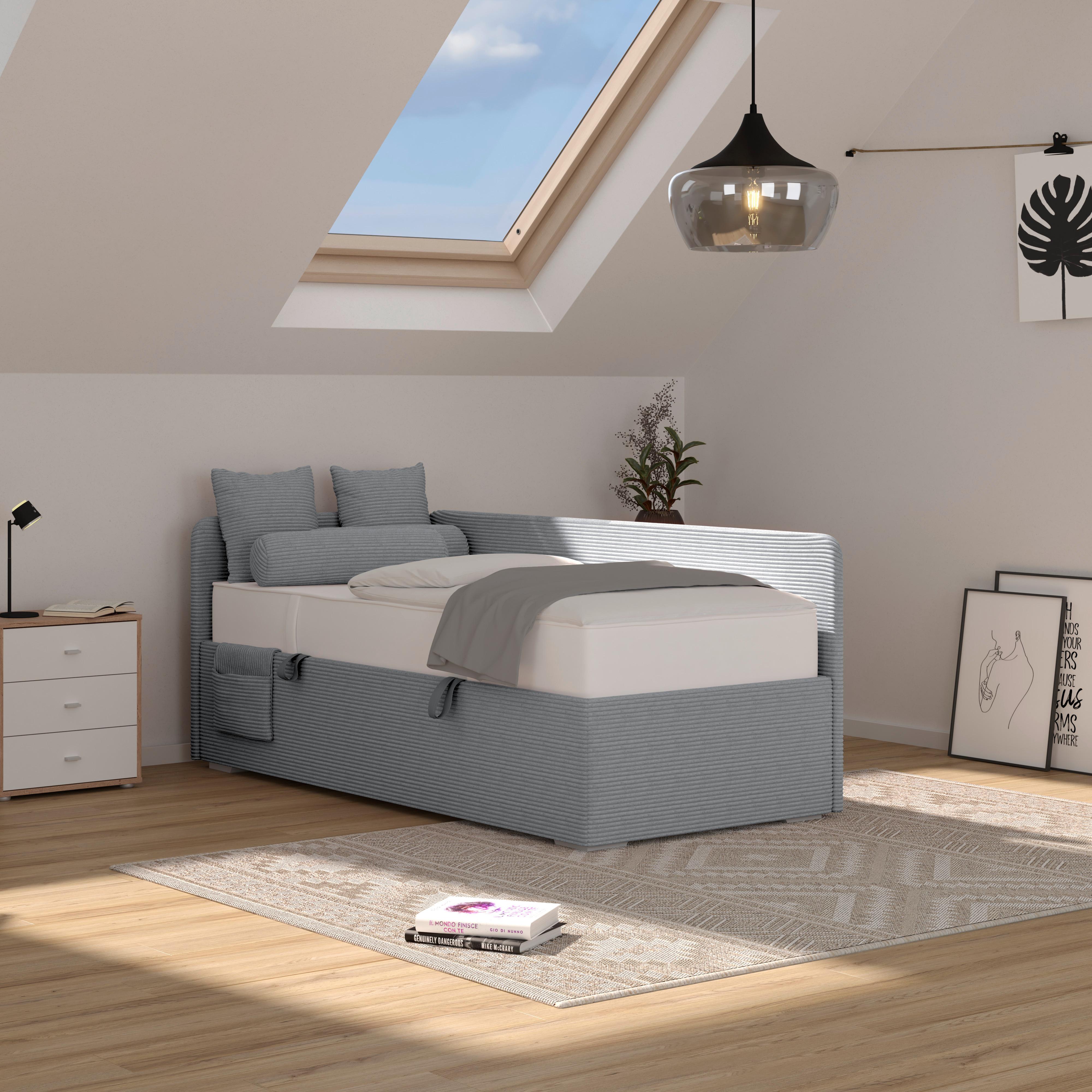Kárpitozott Ágy Remi 90/200cm - ezüstszínű, Modern, textil/fa (90/200cm)