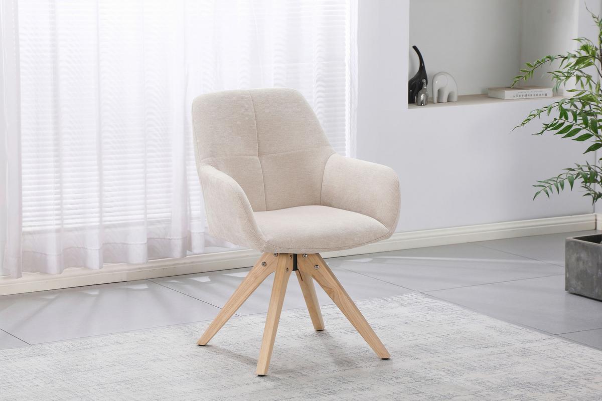 Armlehnstuhl Woody Webstoff beige, B: 64 cm - Beige/Naturfarben, Trend, Holz/Textil (64/83/61cm)