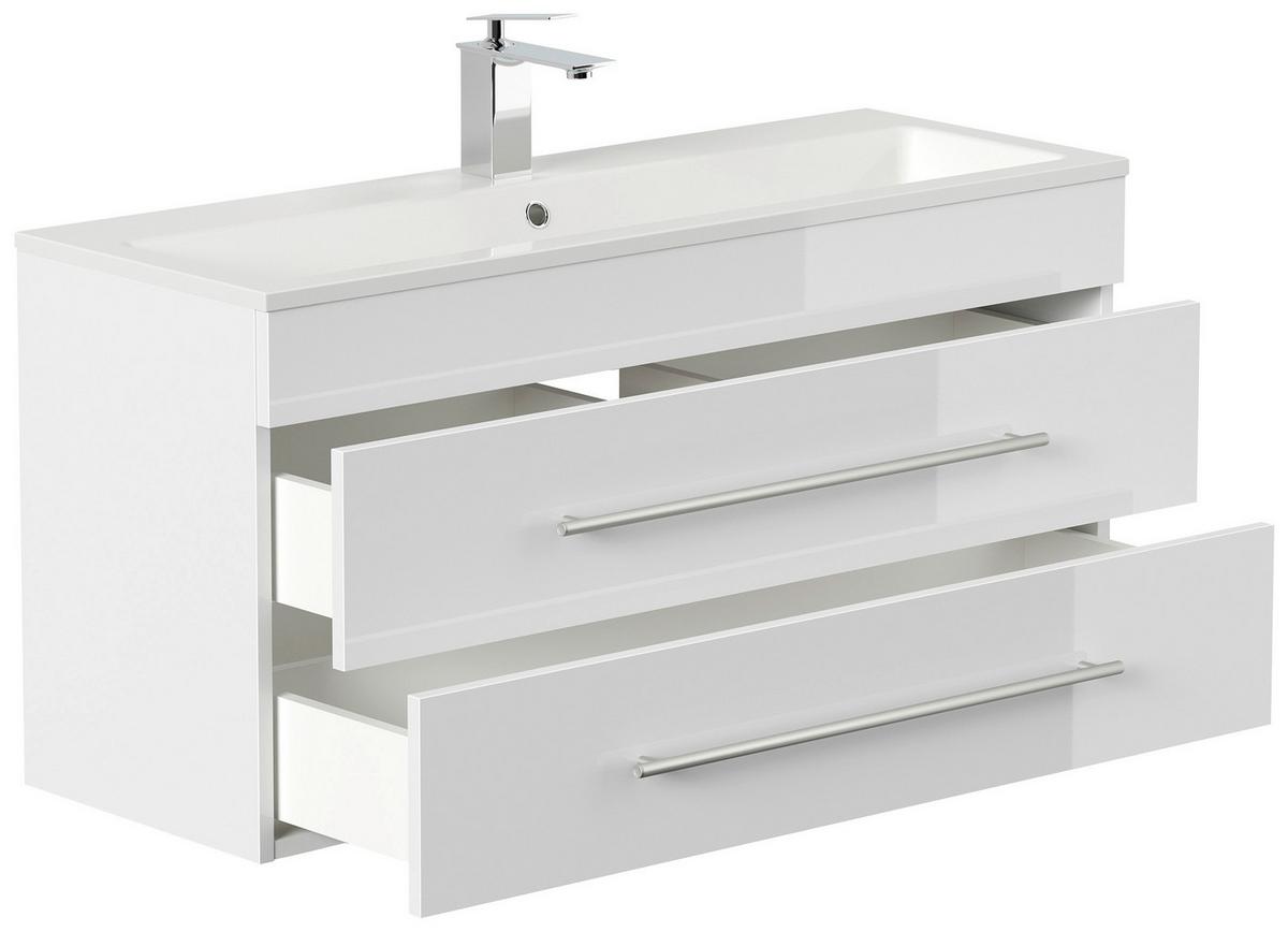 Badezimmer Portus Weiß Hg B: 100 cm - Weiß Hochglanz/Weiß, MODERN, Holzwerkstoff (100cm) - MID.YOU