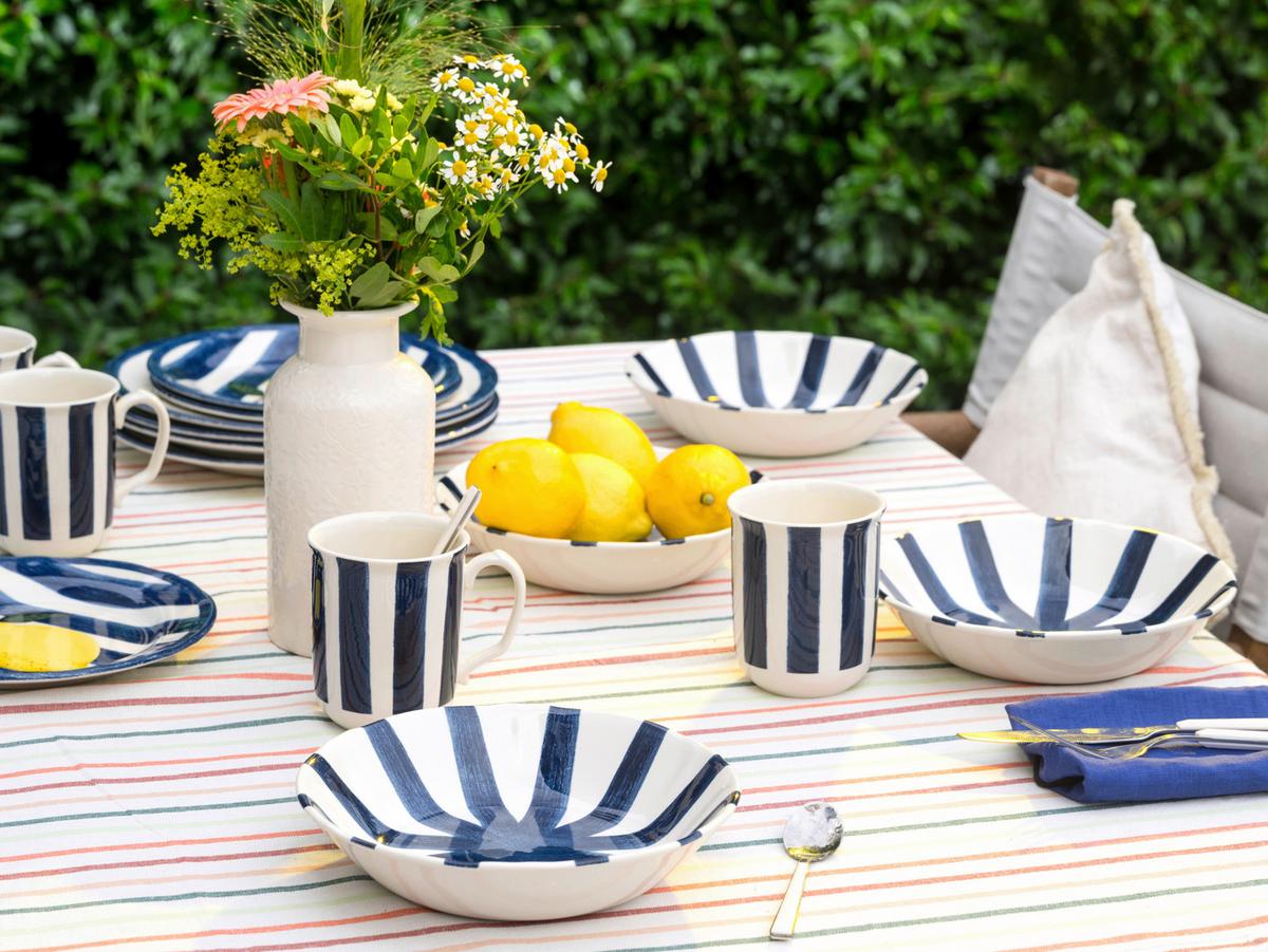 Kombiservice Summer Stripes Steingut, 4 Pers., 16-teilig - Blau/Gelb, Basics, Keramik - Creatable