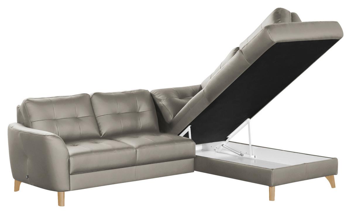 Ecksofa Nordic Platinfarben S: 236x190 cm - Platinfarben/Buchefarben, Design, Leder/Textil (236/190cm) - Livetastic