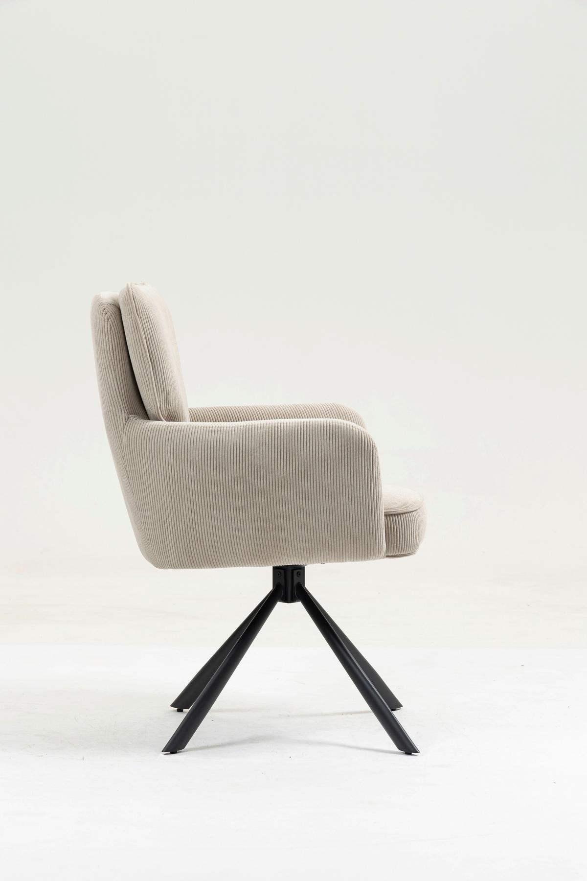 Armlehnstuhl Mila Cord Creme Sitzfl. 180° drehbar, B: 60cm - Beige/Schwarz, KONVENTIONELL, Textil/Metall (60/95/67cm)