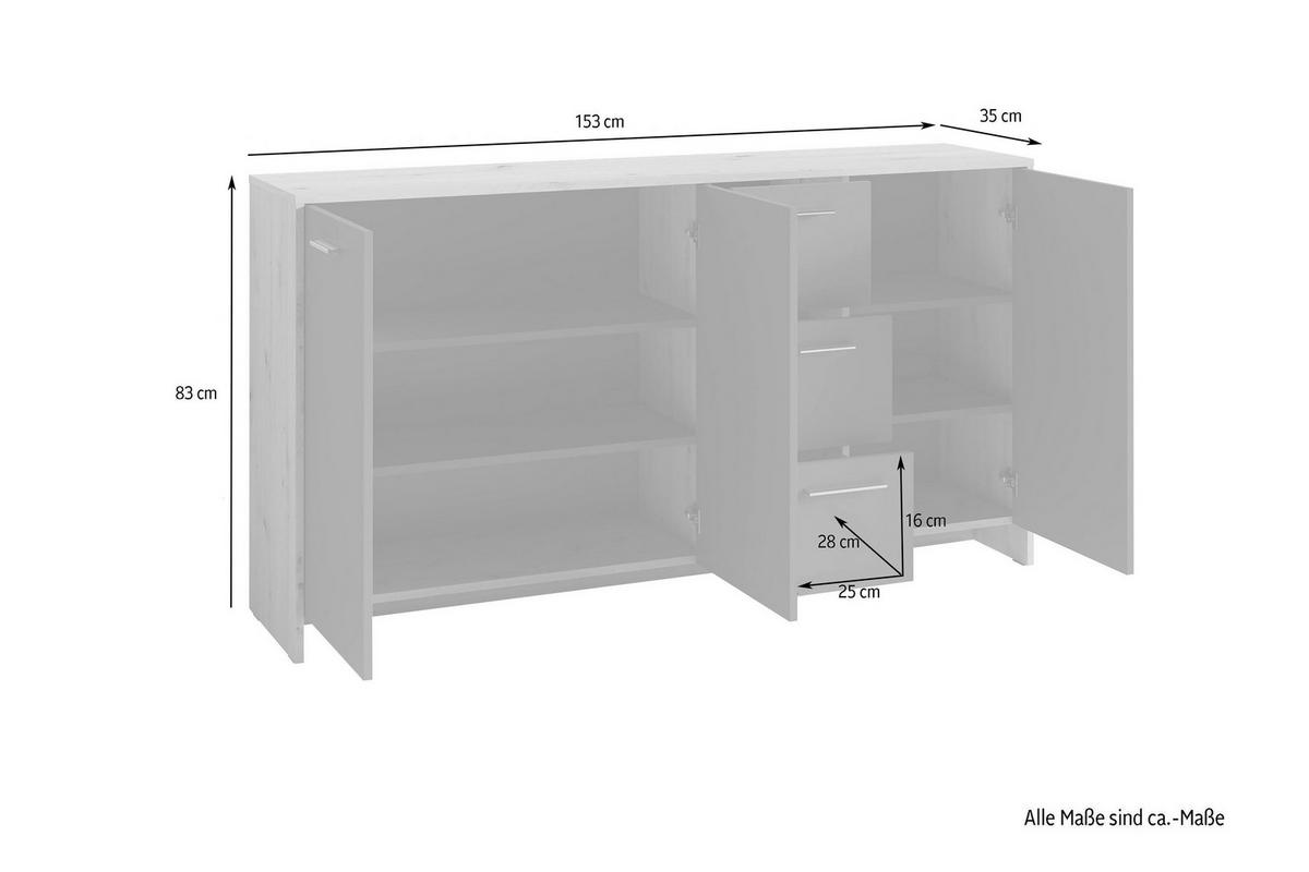 Sideboard Ben B: 153cm Anthrazit - Anthrazit/Eiche Artisan, MODERN, Holzwerkstoff (153/83/35cm) - MID.YOU