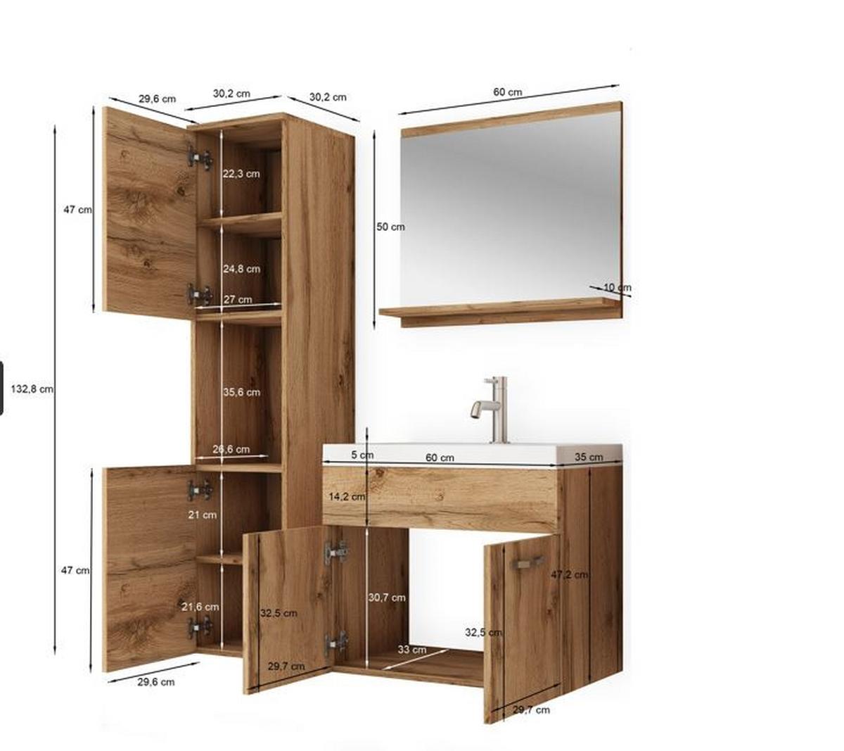 Badmöbel-Set 4 -Teilig. Montreal 100cm Grau/Weiß - Weiß/Grau, LIFESTYLE, Holzwerkstoff (90cm) - P & B