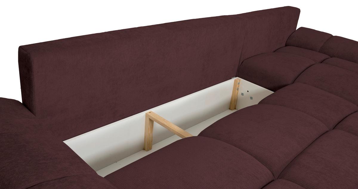 ECKSCHLAFSOFA Ramon, Dunkelrot S: 296x182 cm - Chromfarben/Beige, Trend, Textil (296/182cm)