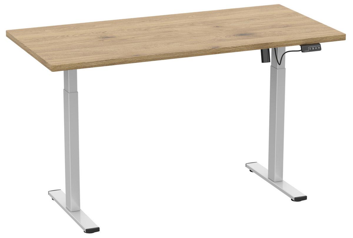 Schreibtisch E-lona Honigeiche L: 140 Cm - Honigeiche/Silberfarben, Design, Holzwerkstoff/Metall (140/50/71cm) - MID.YOU