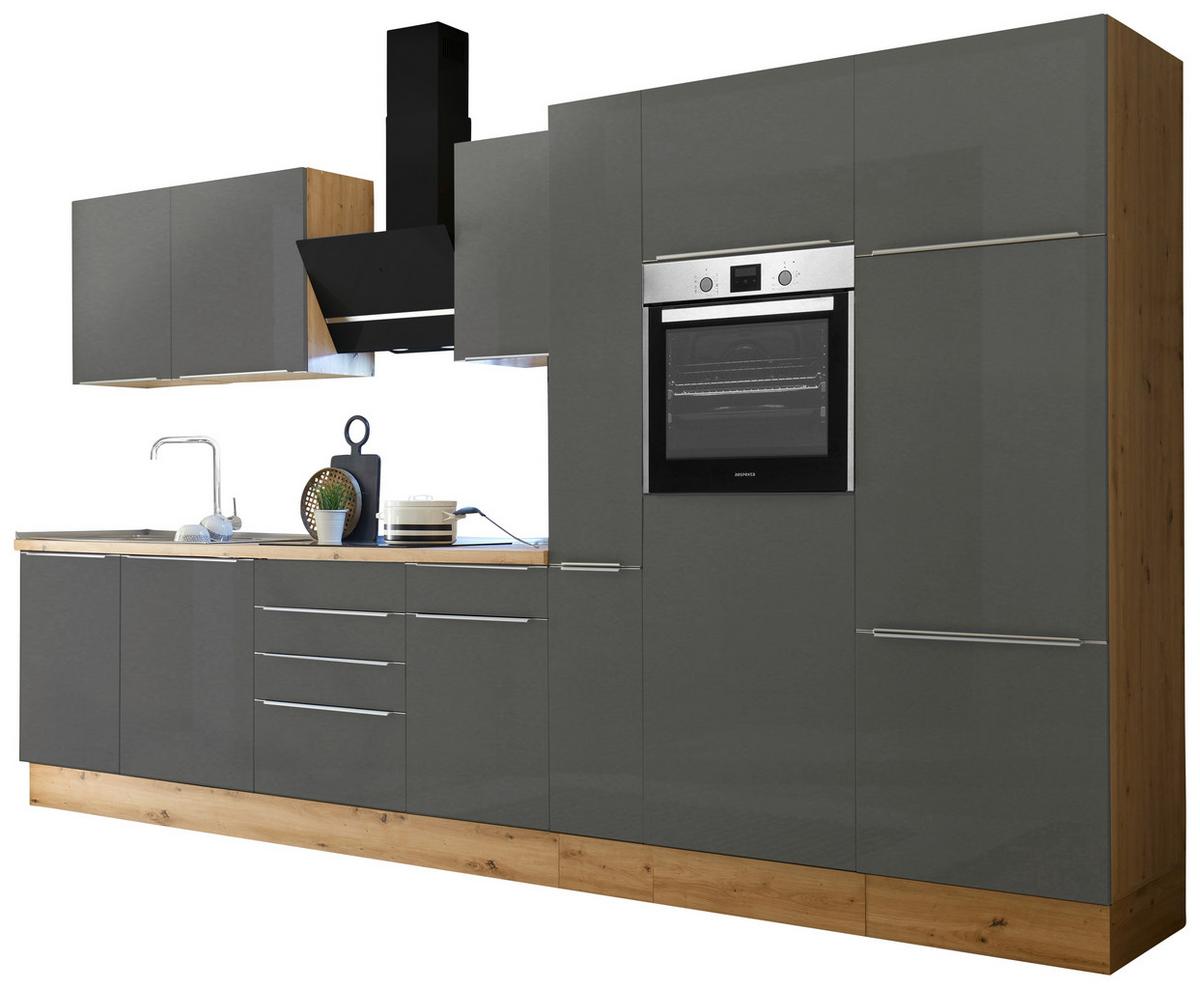 Küchenzeile mit Geräten B: 370 cm Grau/Eiche Dekor - Anthrazit/Eiche Artisan, LIFESTYLE, Holzwerkstoff (370cm) - Respekta