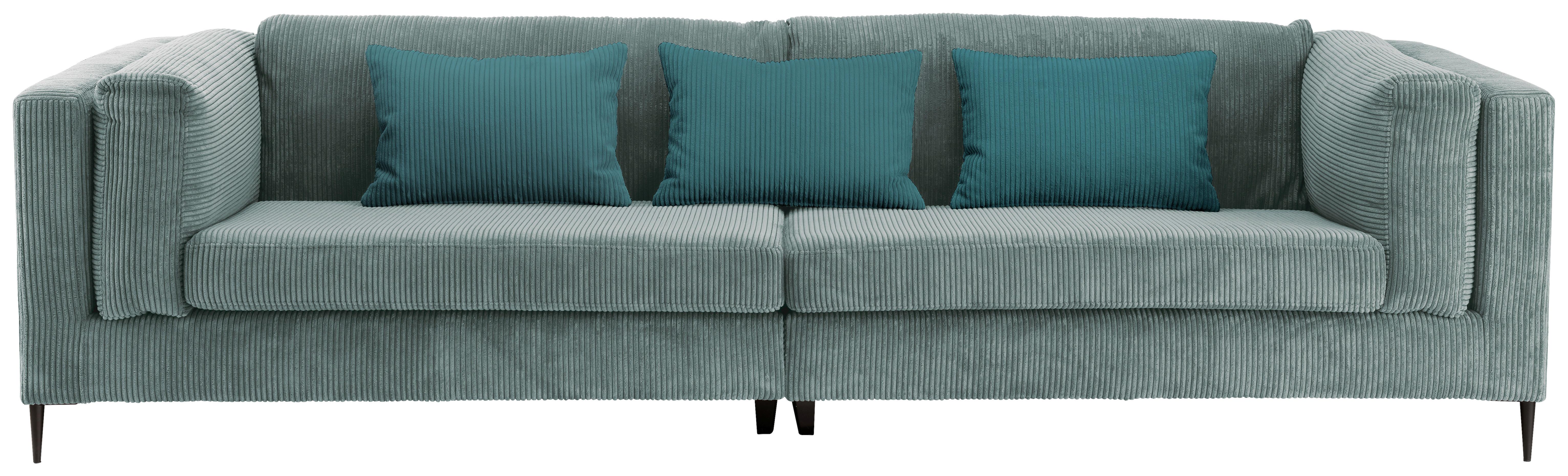 4-Sitzer-Sofa Roma Hellblau Kord - Petrol/Schwarz, Design, Textil (306/83/113cm) - Livetastic