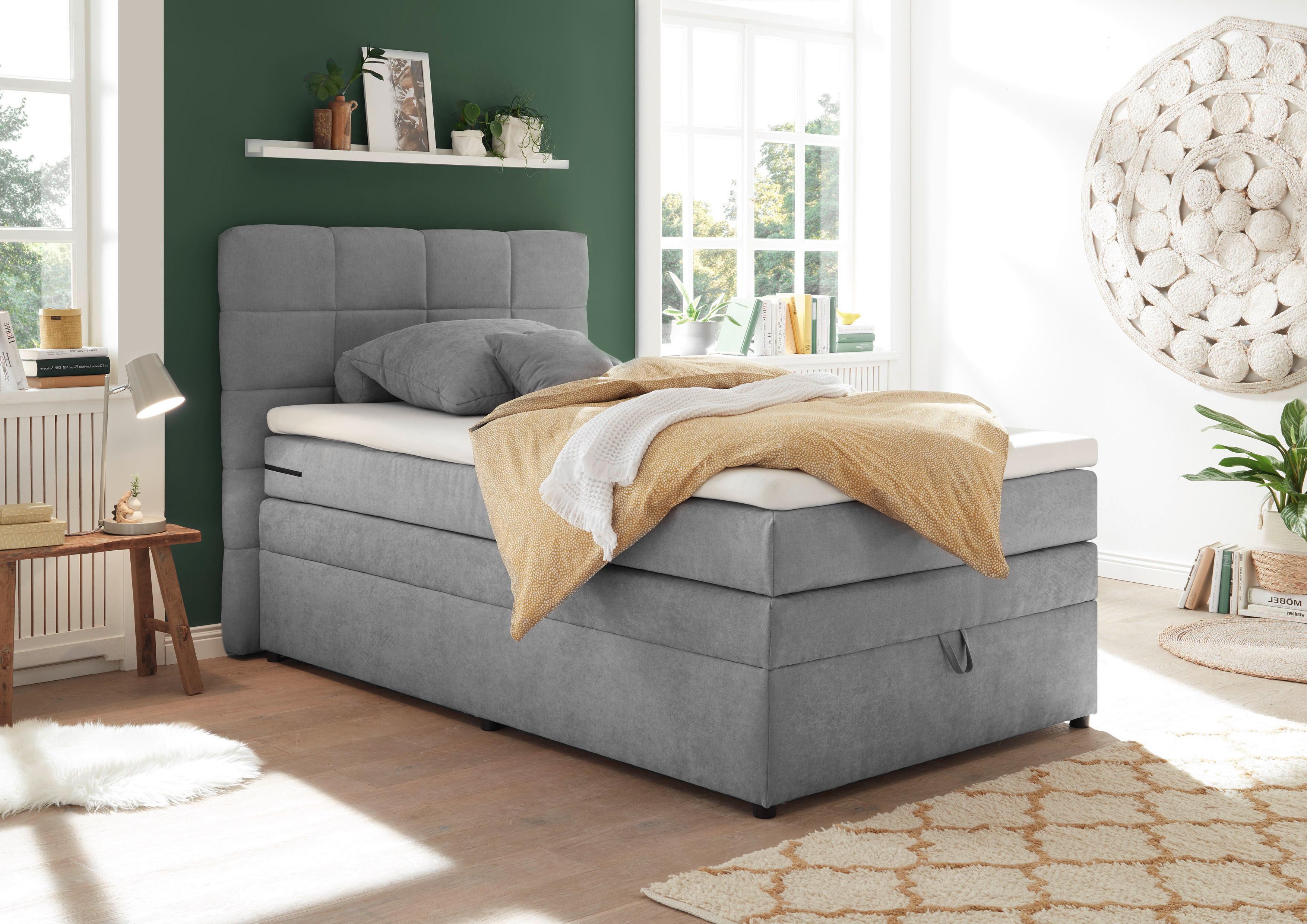 Boxspringbett mit Topper & Bettkasten 120x200 Tacoma 3 - Hellgrau, KONVENTIONELL (120/200cm) - MID.YOU