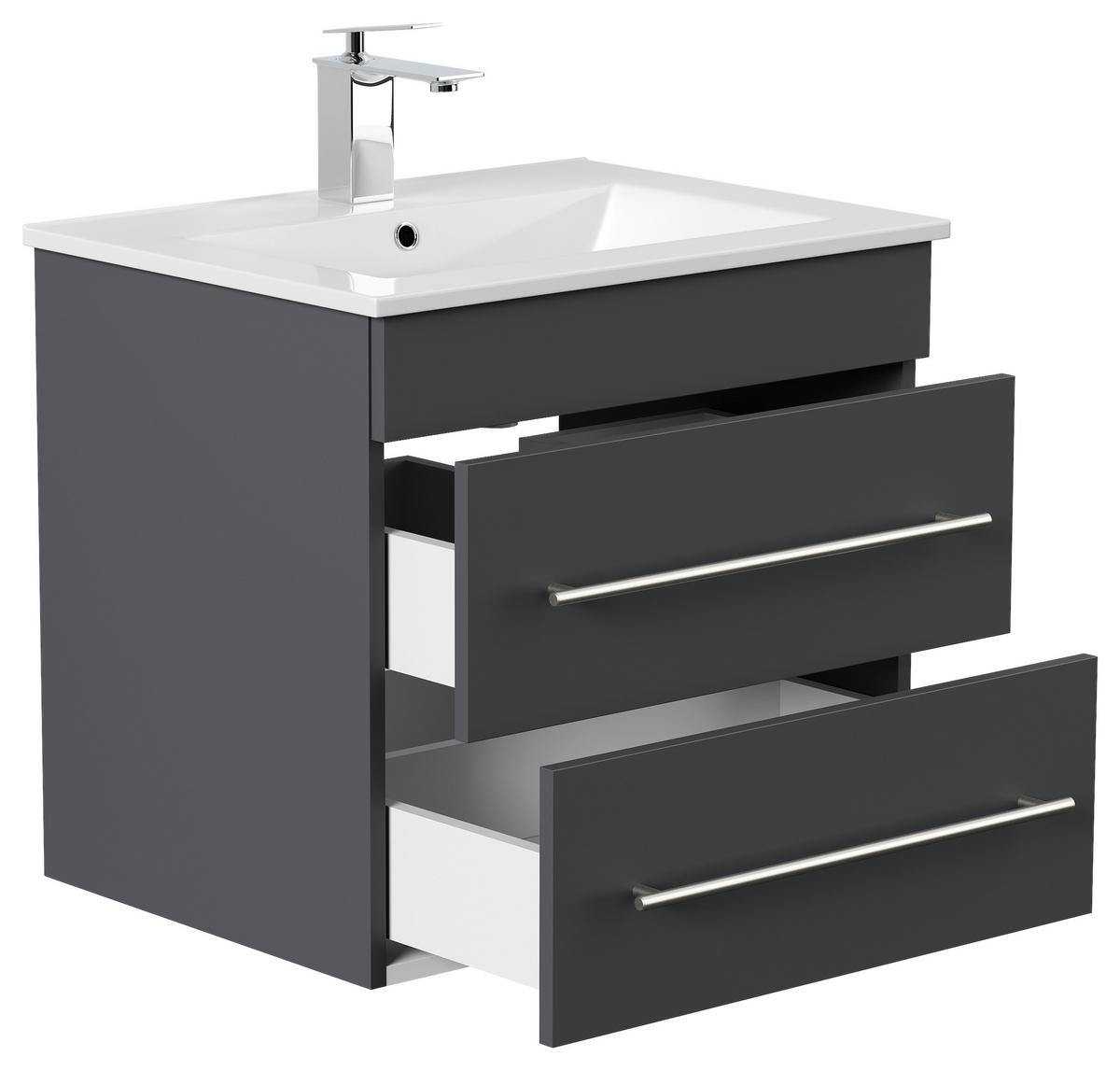 Waschtischkombi Apollo Graphitfarben B: 61,5 cm - Graphitfarben/Weiß, Basics, Keramik/Holzwerkstoff (61,5/56/46,5cm) - MID.YOU