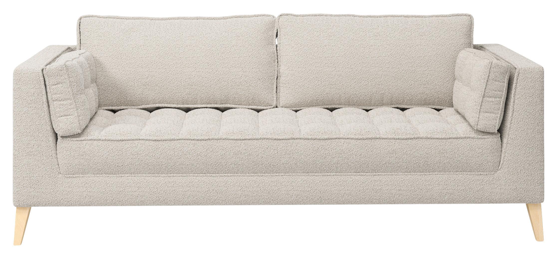 Třímístná pohovka DOTI, bílá - bílá/přírodní barvy, Design, kompozitní dřevo/textil (170/95/85cm) - MID.YOU