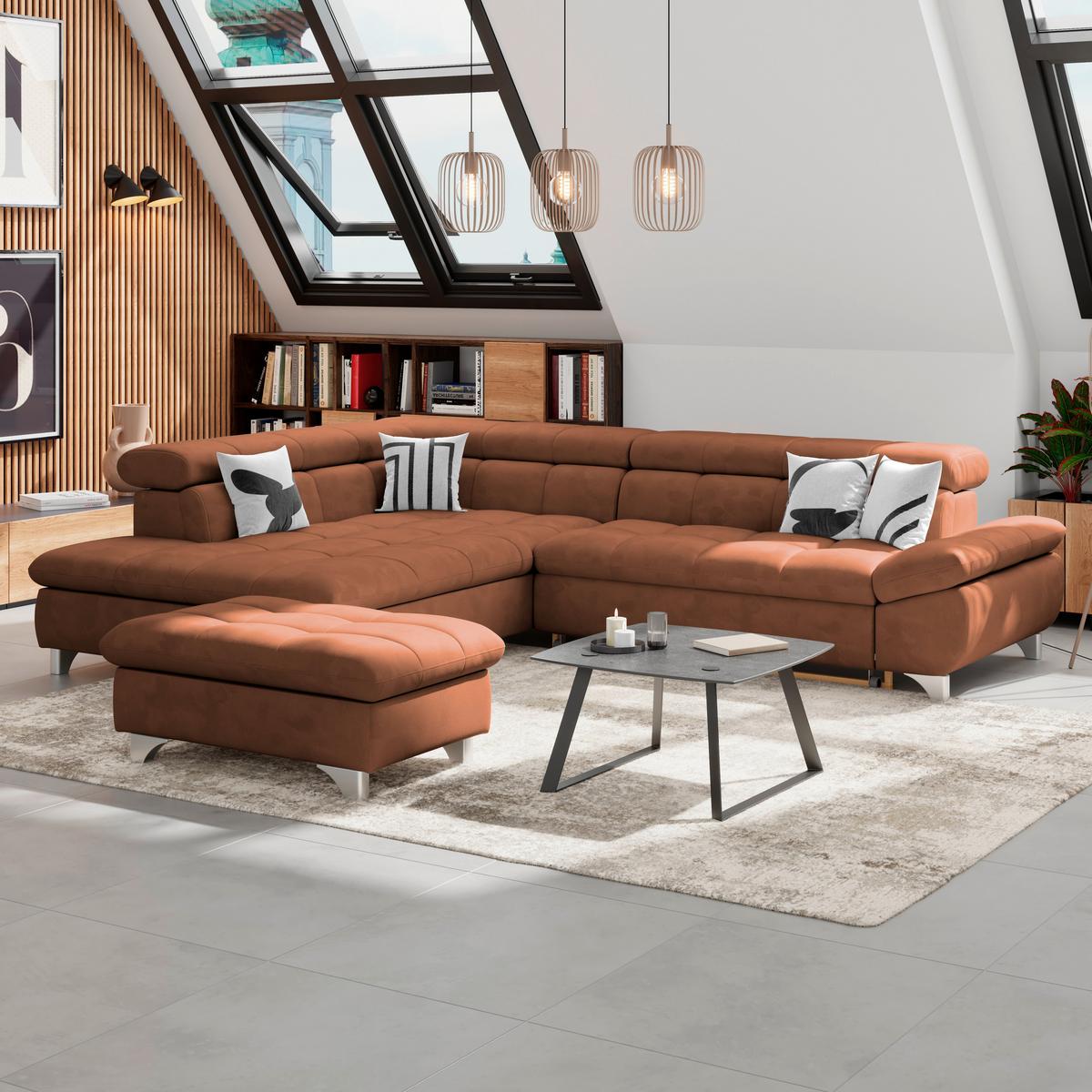 Ecksofa Gemini Cognac, B: 234cm - Chromfarben/Cognac, KONVENTIONELL, Textil (234/312cm)
