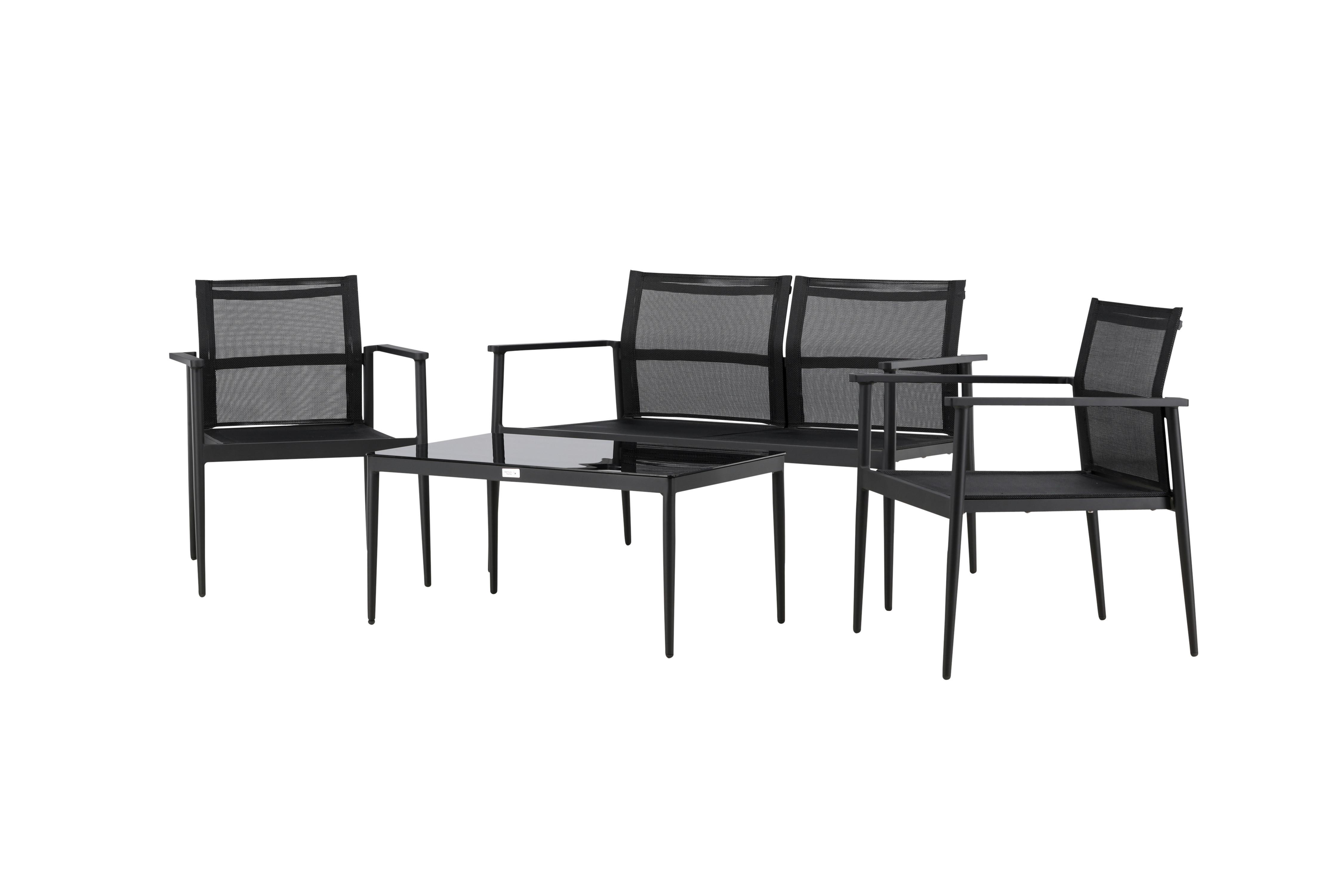 Gartengarnitur 4-Tlg. Break Aluminium/Glas - Schwarz, KONVENTIONELL, Glas/Textil - Gardenson