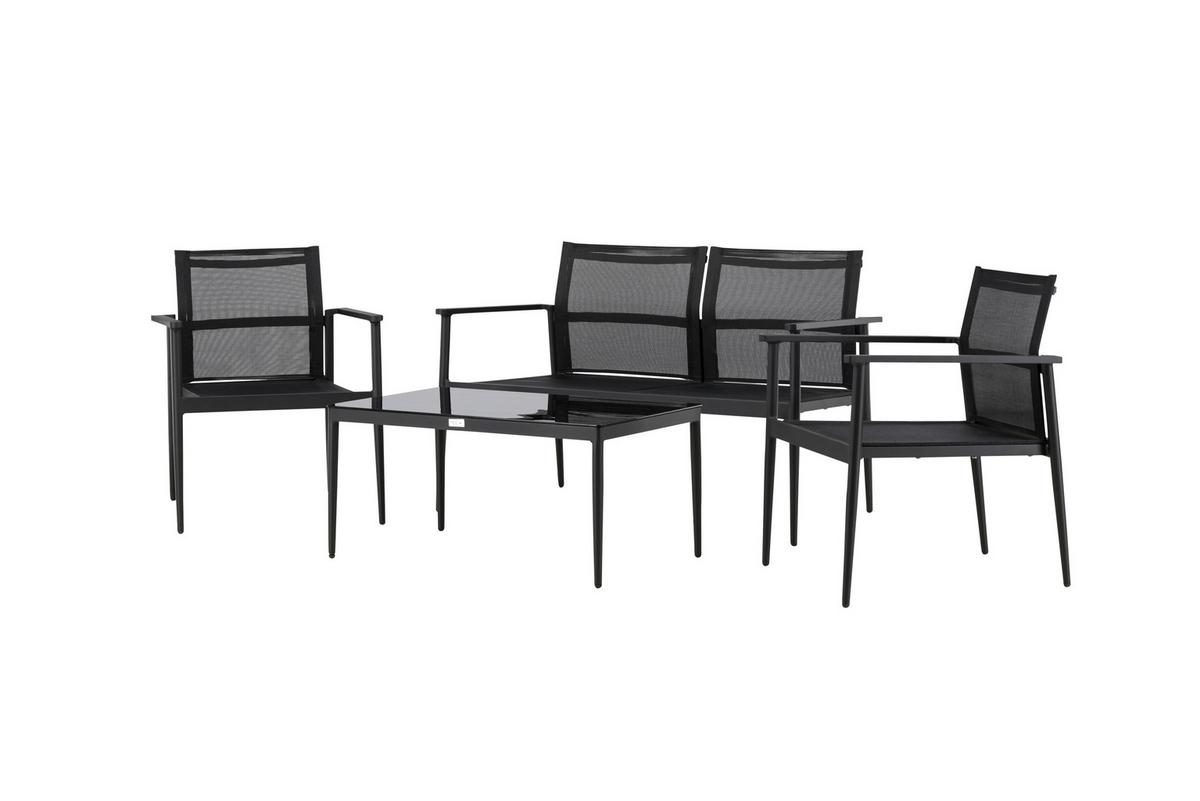 Gartengarnitur 4-Tlg. Break Aluminium/Glas - Schwarz, KONVENTIONELL, Glas/Textil - Gardenson