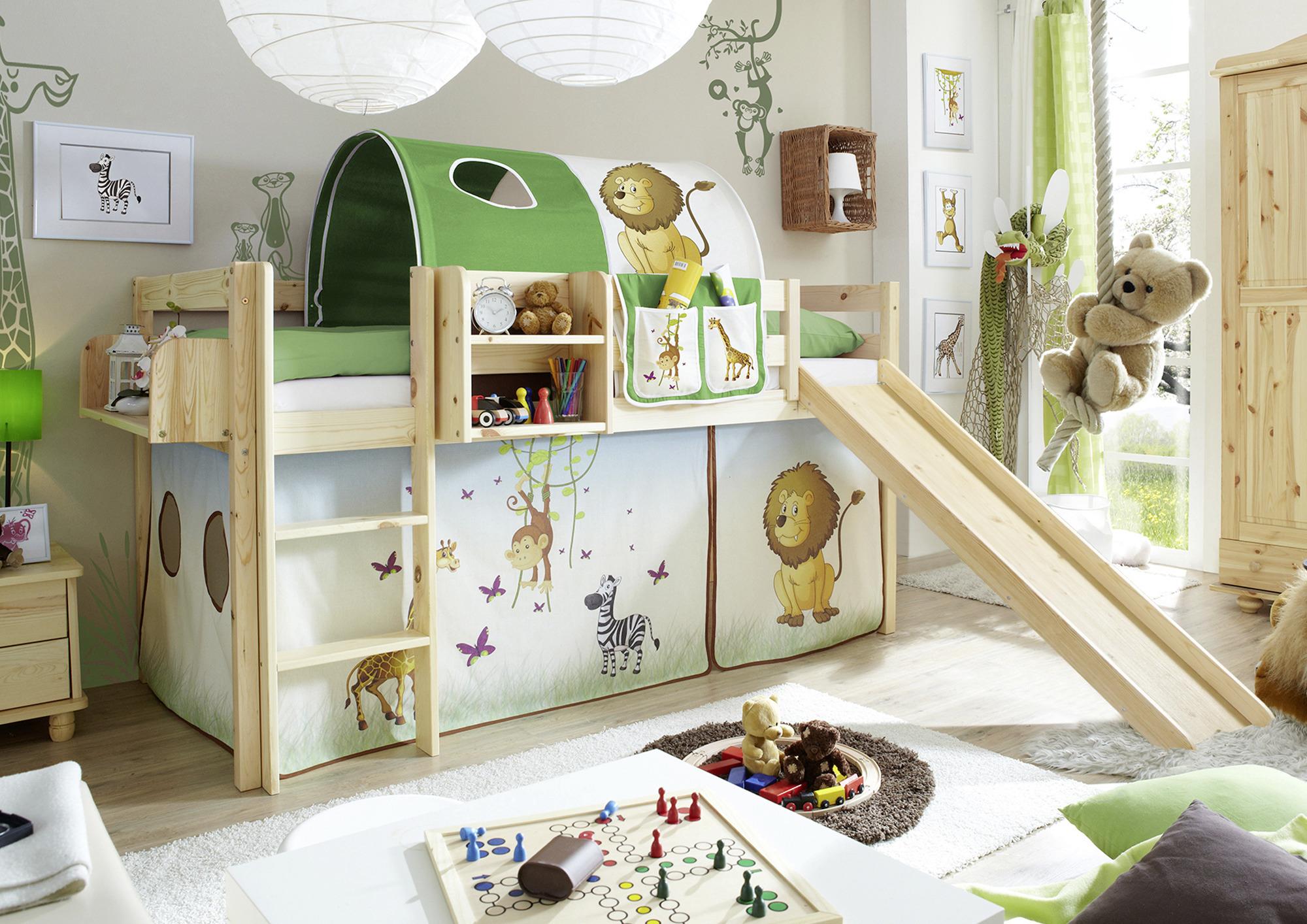 Spielbett Manuel Multicolor Kiefer Massiv 90 Cm Leiter - Multicolor/Kieferfarben, Natur, Holz (90/200cm) - MID.YOU
