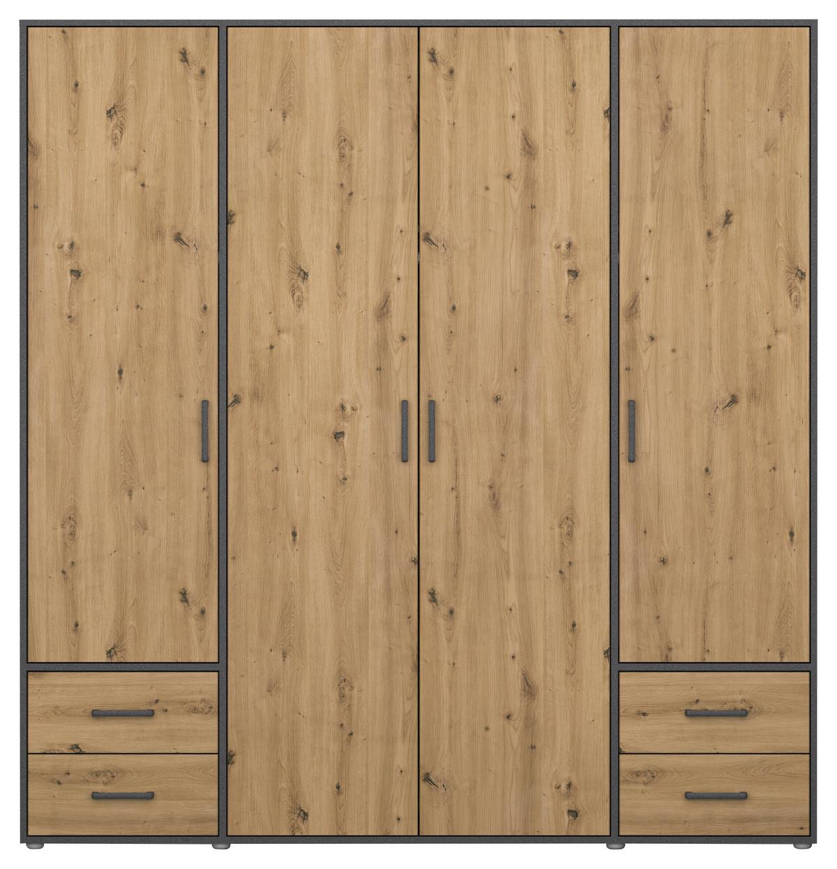 Drehtürenschrank Voyager Grau,eiche Artisan B: 187 Cm - Eiche Artisan/Grau, MODERN, Holzwerkstoff (187/194/53cm) - Rauch Möbel