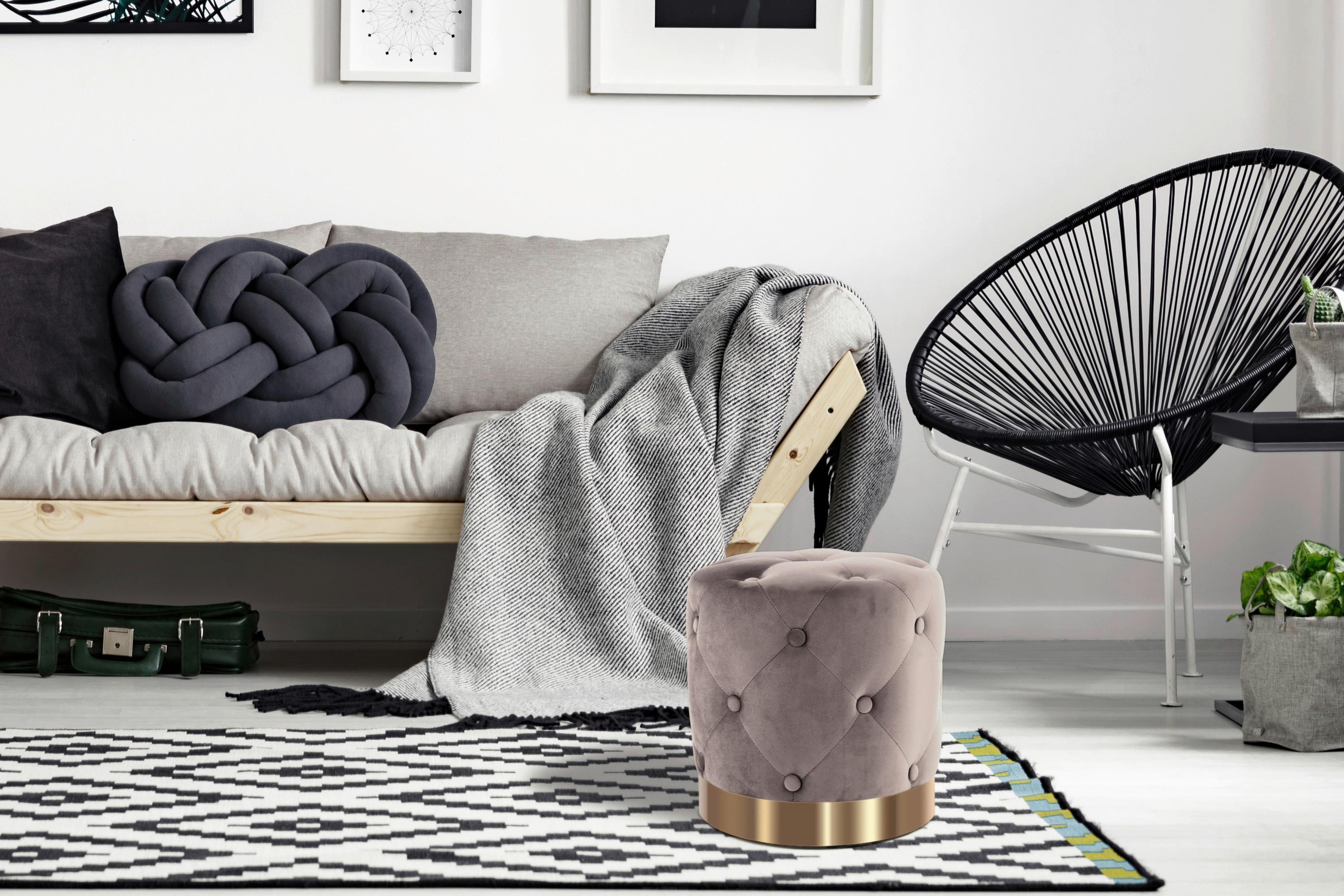 Hocker Piano 225 Taupe D: 41 Cm - Taupe/Goldfarben, Design, Textil (41/40cm) - Kayoom