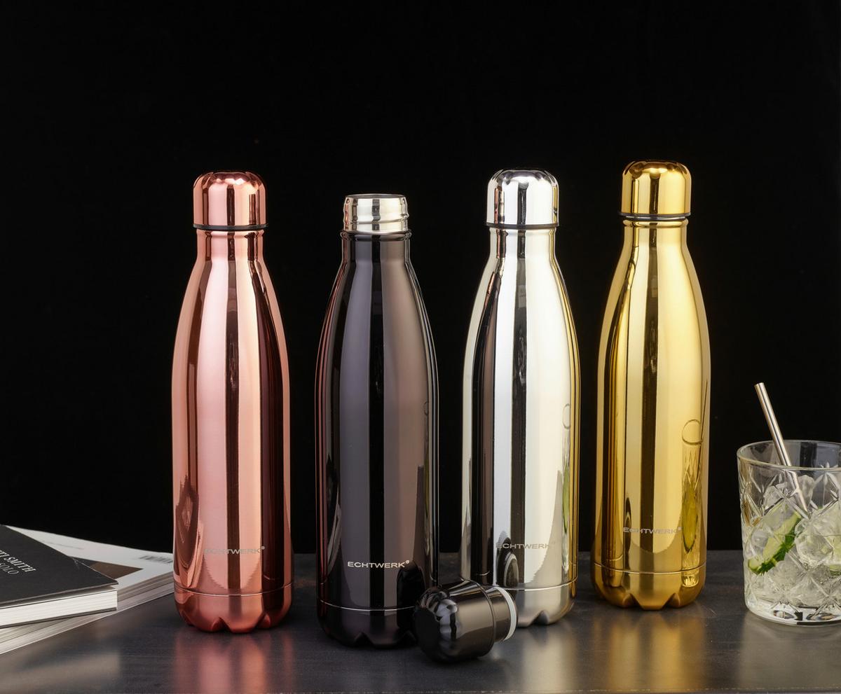 Trink-/Isolierflasche„SHINY“ Metall, Schwarz, 0,5 Liter - Schwarz Hochglanz, Basics, Metall (26,7/7,3/26,7cm) - Echtwerk