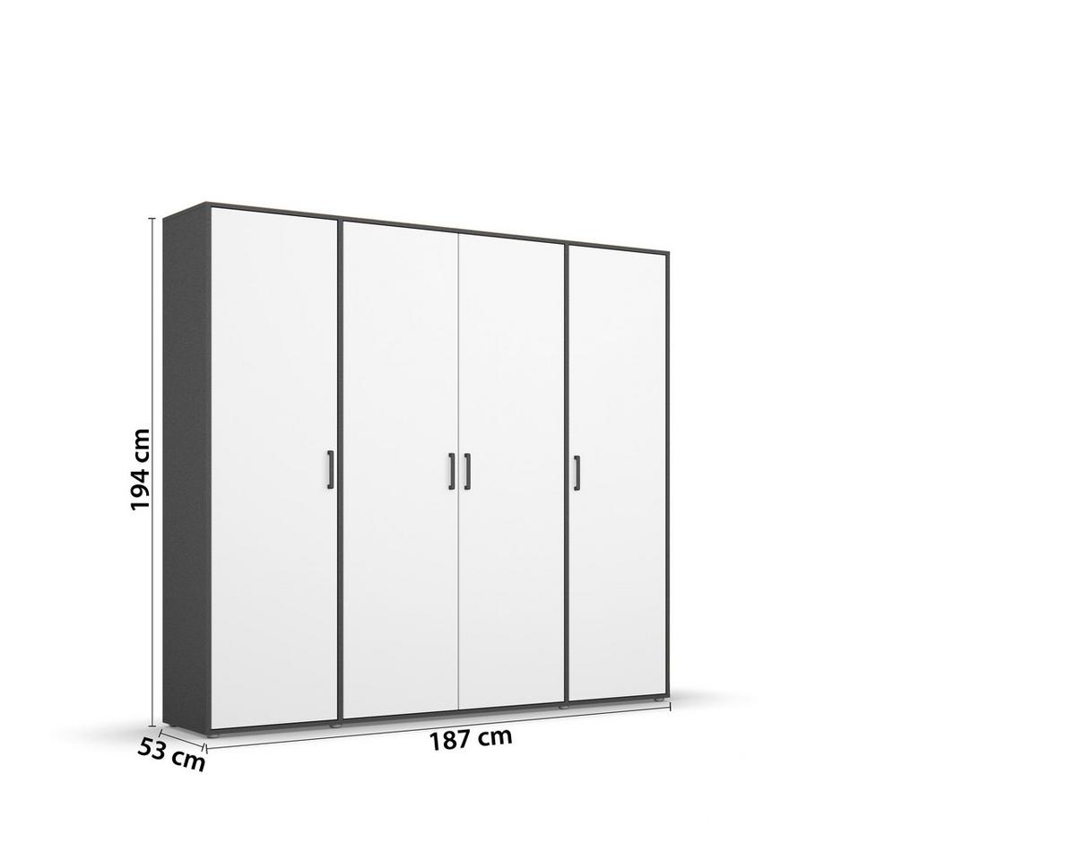 Drehtürenschrank Voyager Grau,weiß B: 187 cm - Weiß/Grau, MODERN, Holzwerkstoff (187/194/53cm) - Rauch Möbel