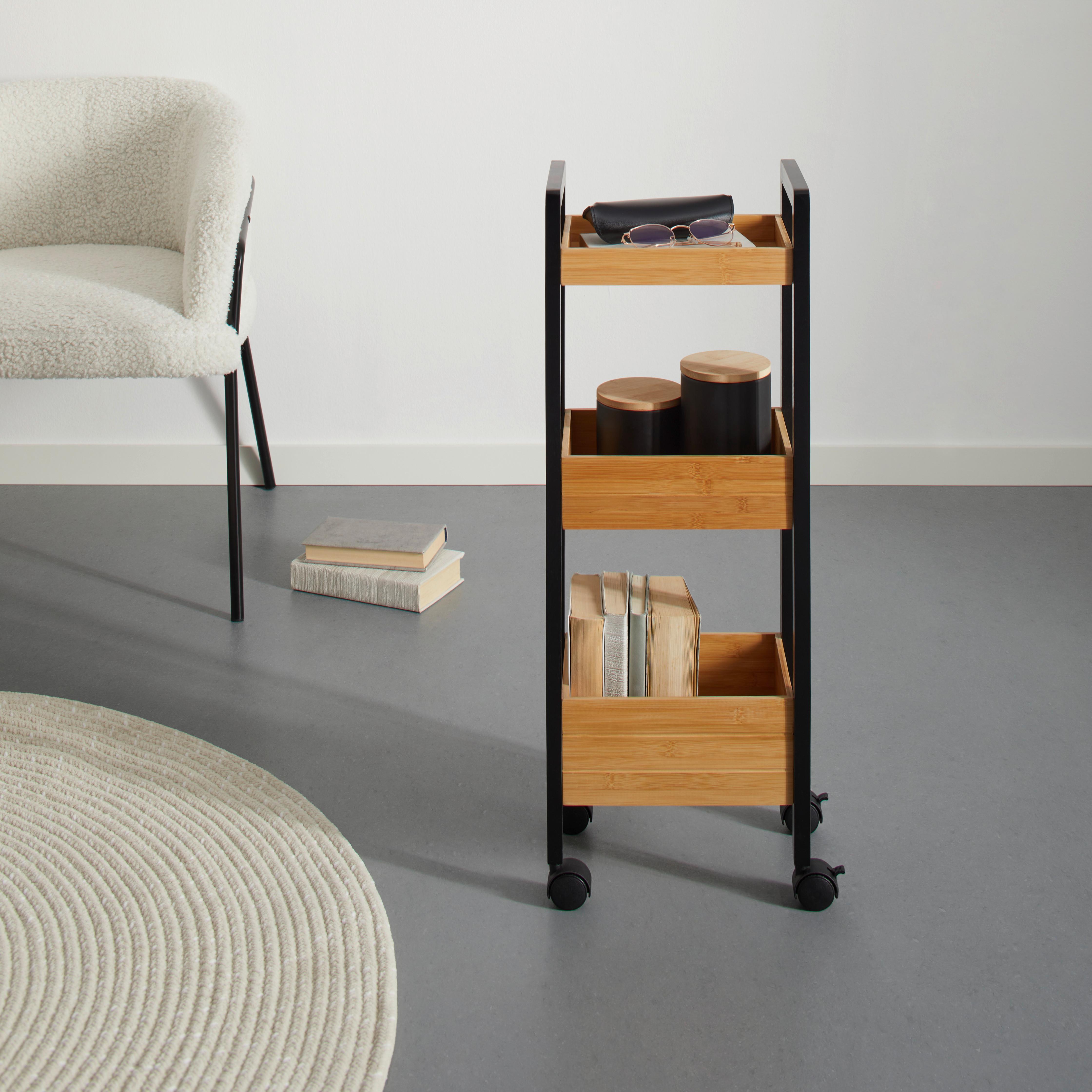 Univerzálny stolík ANNI *CENOVÝ TRHÁK* - čierna/prírodná farba, Modern, plast/prírodné materiály (28,5/79/19cm) - Based