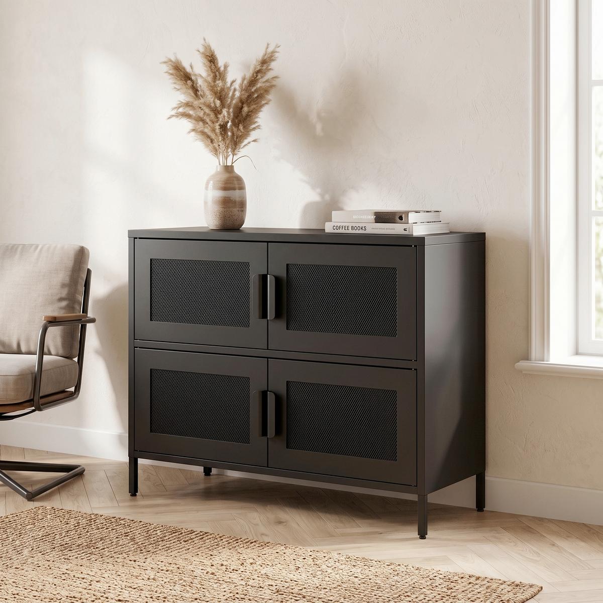 SIDEBOARD NETT - Schwarz, Design, Metall (90/75/40cm) - Livetastic
