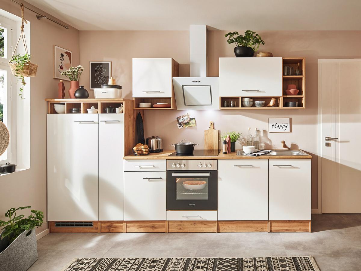 Küchenzeile Economy M. Geräten 310 Cm Weiß/wildeiche - Wildeiche/Weiß, Basics, Holzwerkstoff (310cm) - Respekta