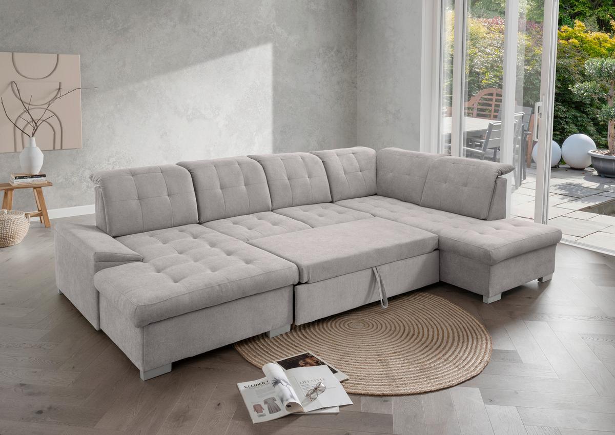 Wohnlandschaft Zira Grau U: 169x330x212cm - Chromfarben/Grau, MODERN, Textil (169/330/212cm) - Livetastic