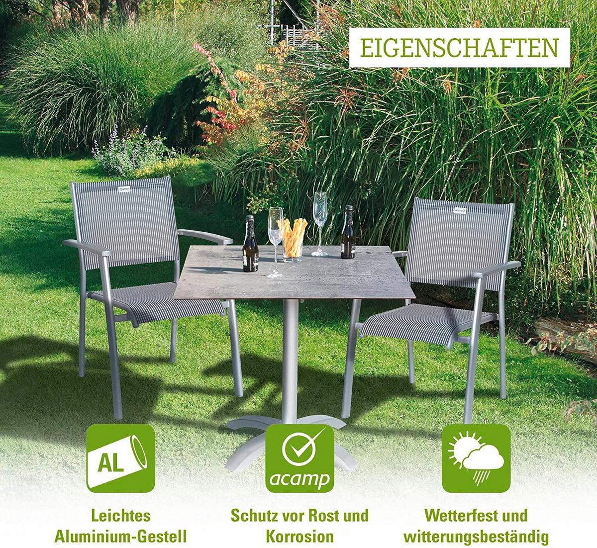 Gartentisch Klappbar Acaplan Metall/Holzwerkstoff L: 80 cm - Platinfarben/Grau, Basics, Holzwerkstoff/Metall (80/80/72cm) - Gardenson