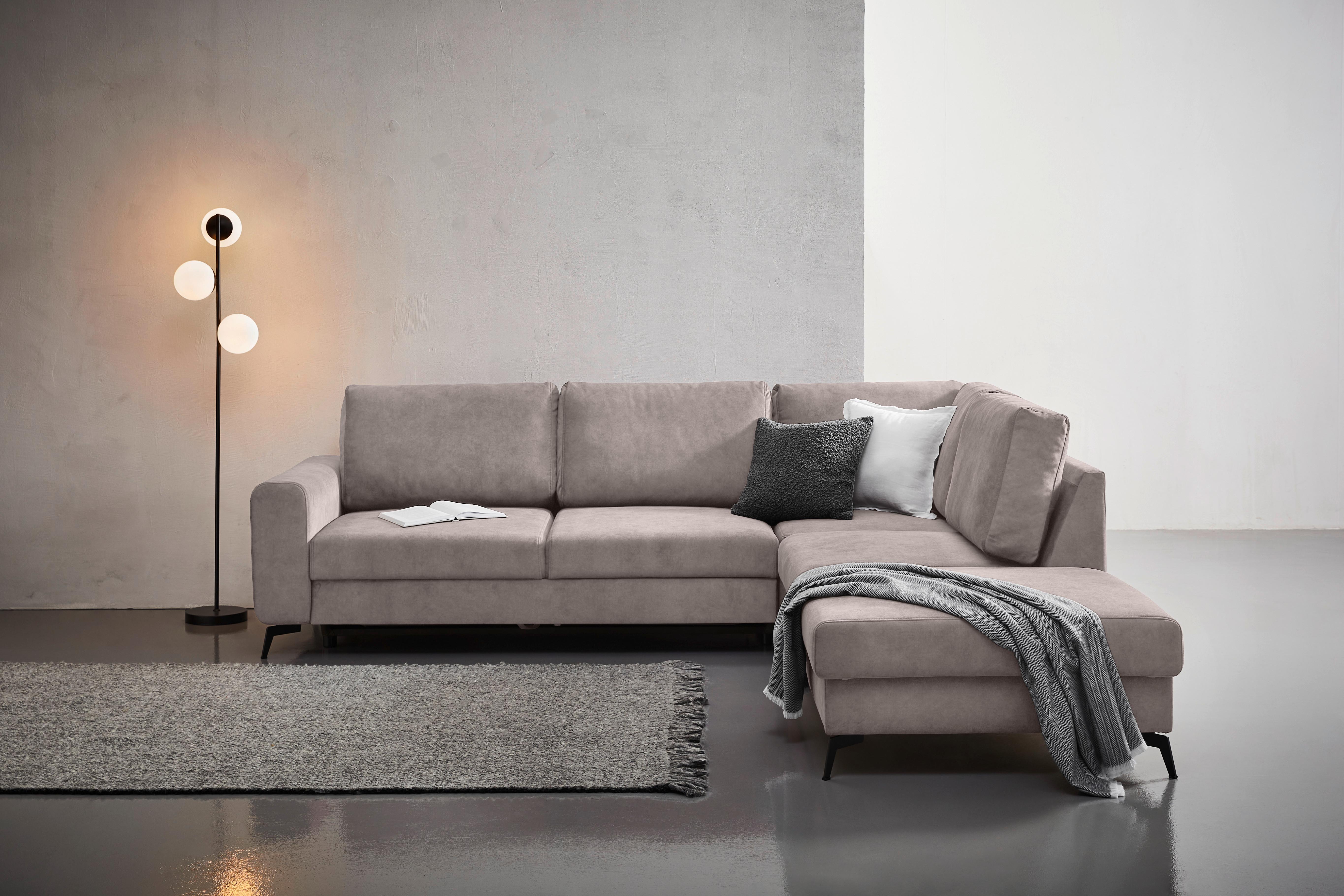 Ecksofa Mit Schlaffunktion Adesso Greige Chenille - Greige/Schwarz, KONVENTIONELL, Textil (275/257cm) - MID.YOU