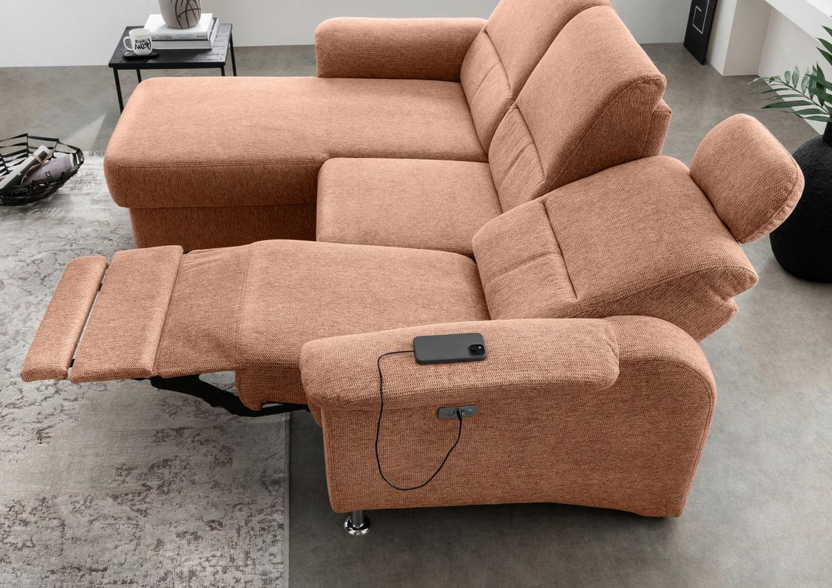 Ecksofa mit Stauraum Parole Koralle Chenille - Chromfarben/Koralle, MODERN, Textil (165/231cm) - Livetastic
