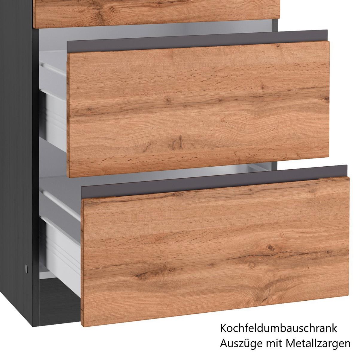 Küchenzeile Turin mit Geräten B: 330 cm Graphit/Eiche Dekor - Eiche Wotan/Graphitfarben, Design, Holzwerkstoff (330cm) - Held