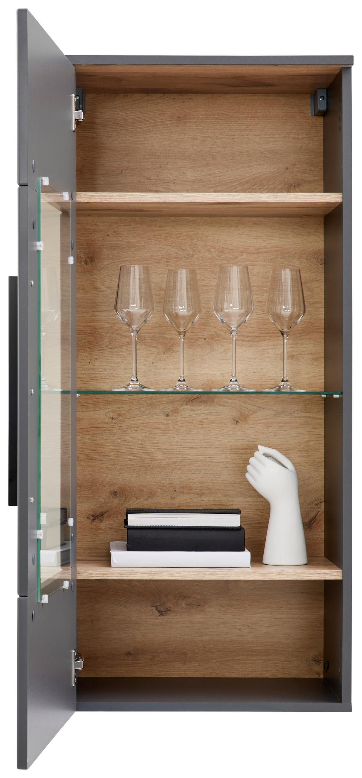 Wohnkombination Modern 3-Tlg. Atlanta Grau/Eiche Dekor - Eichefarben/Silberfarben, MODERN, Glas/Holzwerkstoff (300,3/203,2/46,2cm)