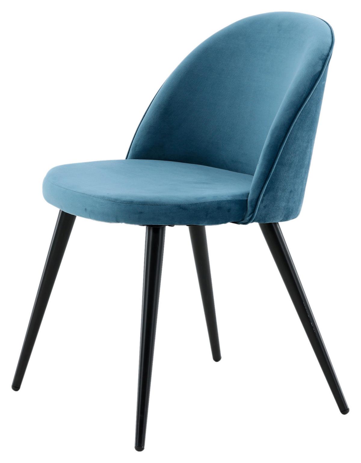 Stuhl-Set Velvet Schwarz/Blau B: 57 cm - Blau/Schwarz, Design, Textil/Metall (57/76.5/50cm) - Livetastic