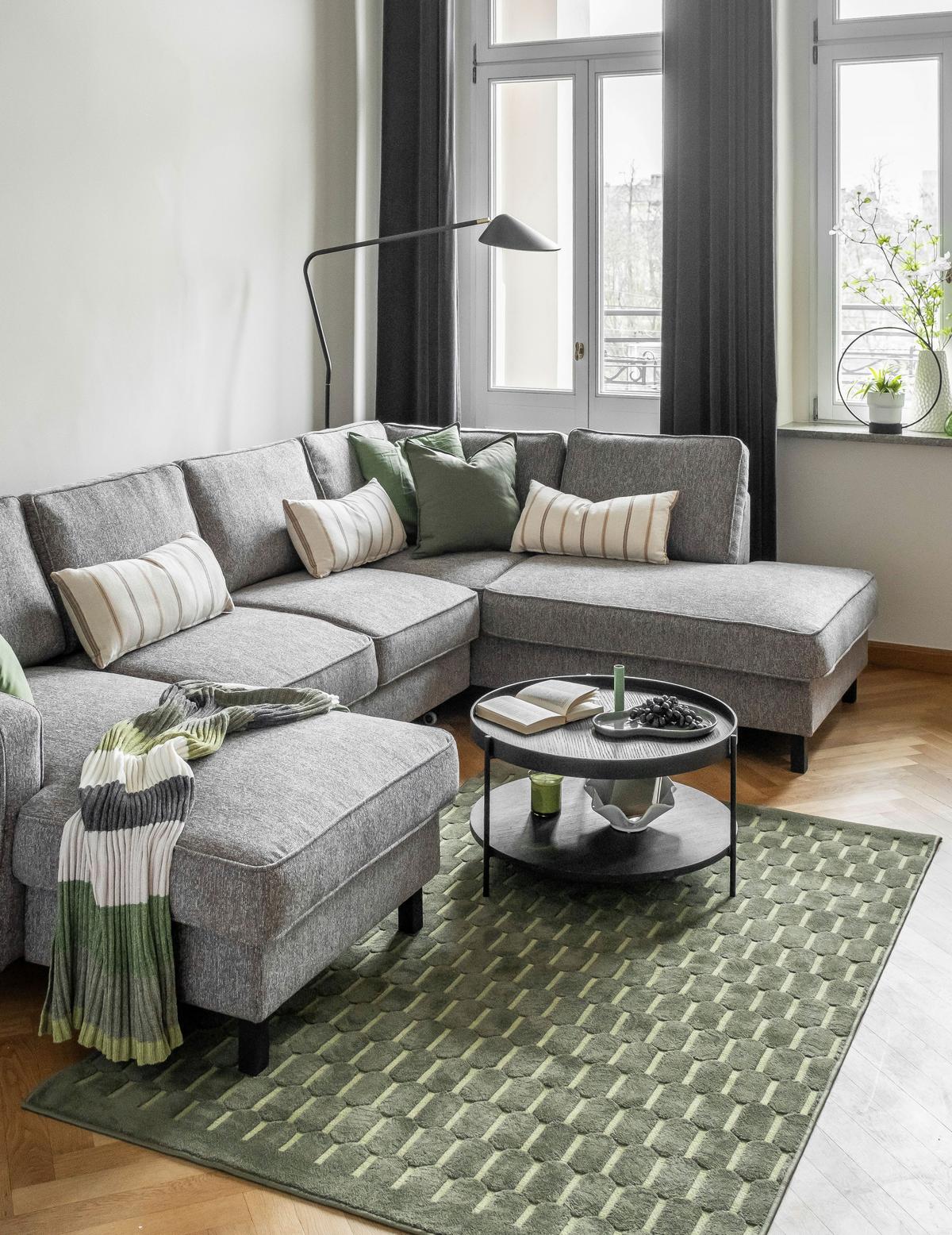 Wohnlandschaft Molly Grau U: 148x298x198 cm - Schwarz/Grau, Textil (148/298/198cm) - MID.YOU