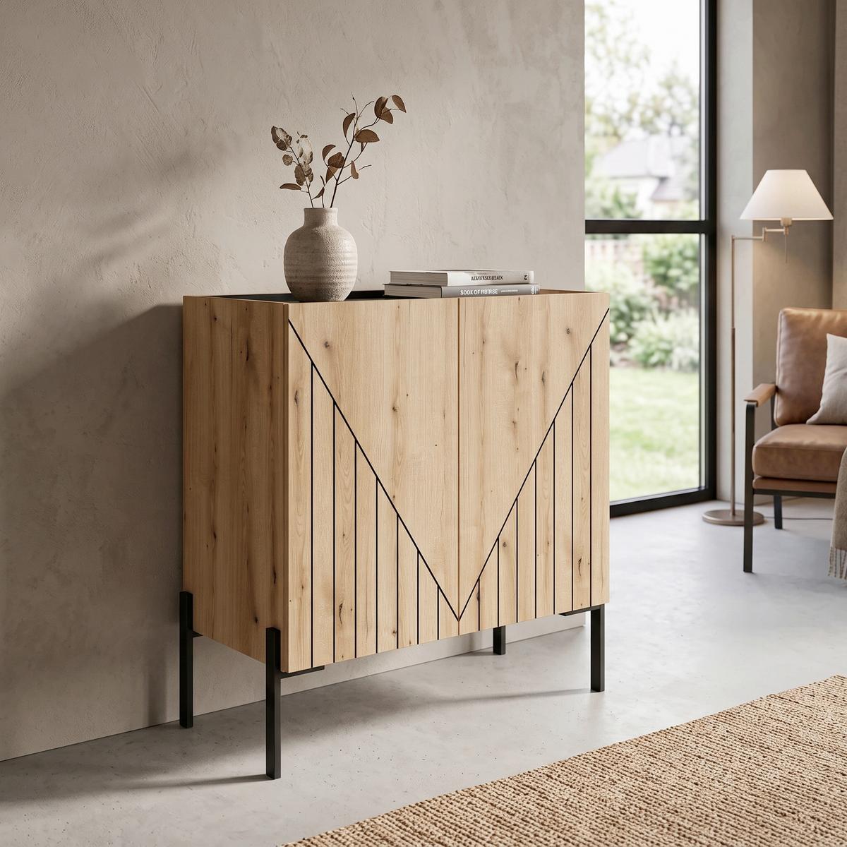 Komód Neo - fekete/sötét tölgy, Design, faalapú anyag (82/91/40cm) - Livetastic