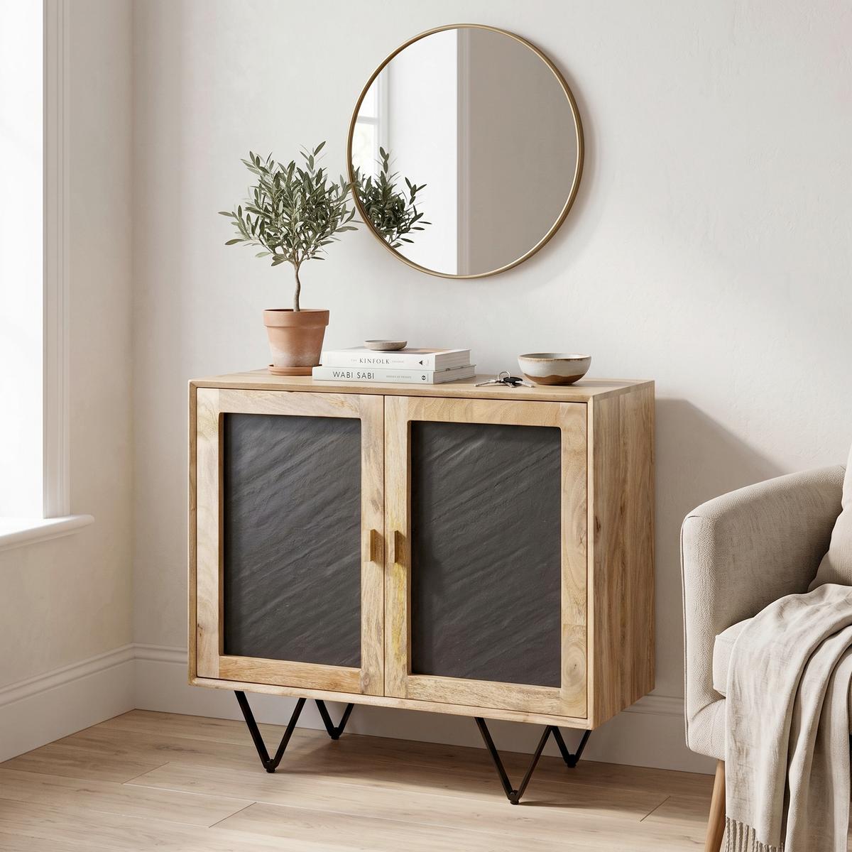 Komoda z masívneho dreva š: 80 cm - hnedá/čierna, Modern, kov/drevo (80/75/35cm) - MID.YOU