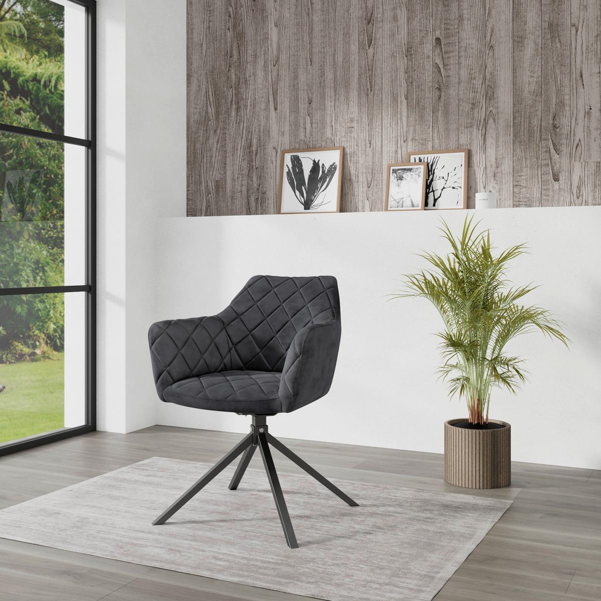 Stuhl Patti Anthrazit,sitzfl. 360° Drehbar - Anthrazit/Schwarz, KONVENTIONELL, Textil/Metall (58/81/54cm)