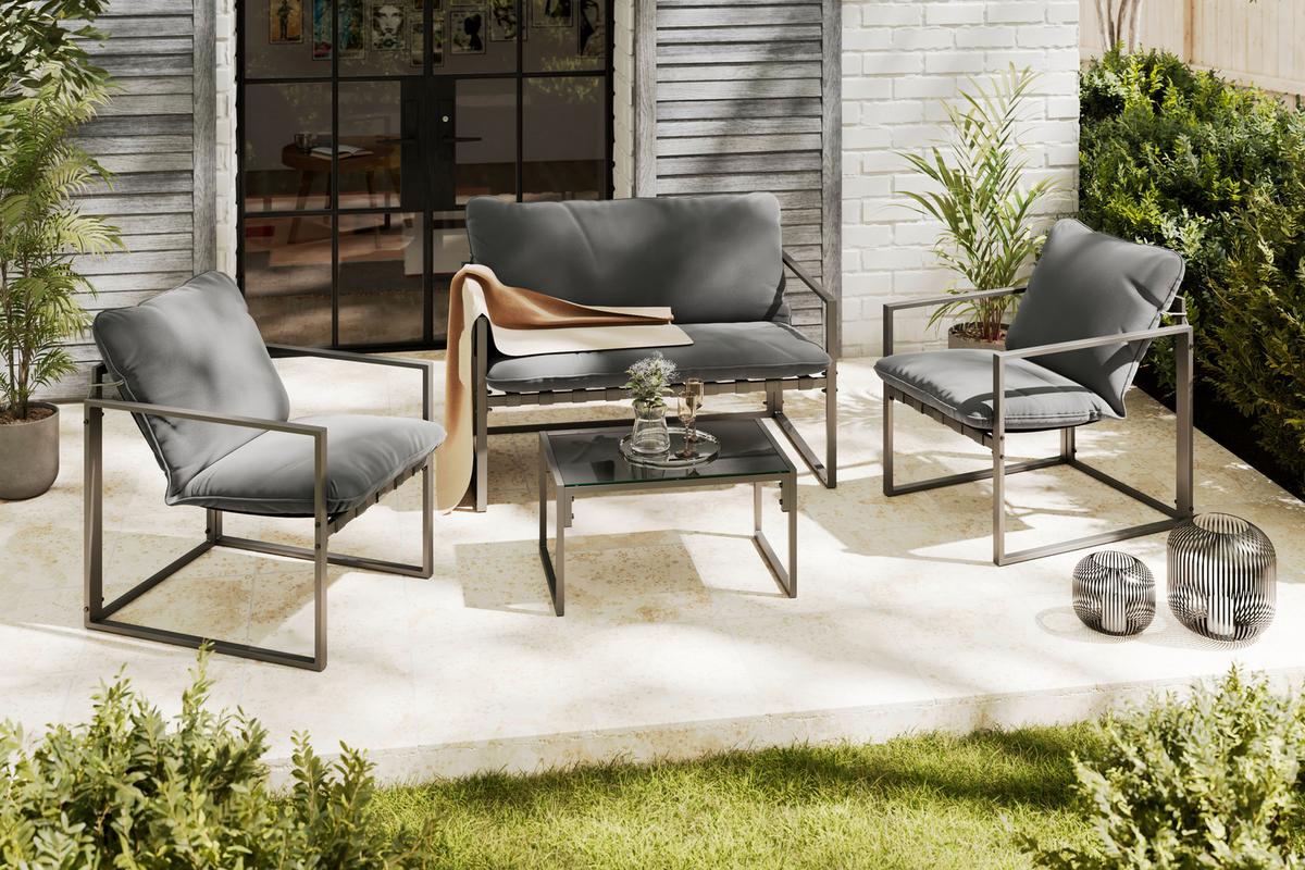 Loungegarnitur Göteborg *ph* - Dunkelgrau/Schwarz, MODERN, Glas/Textil (114/67/70cm) - Beldano