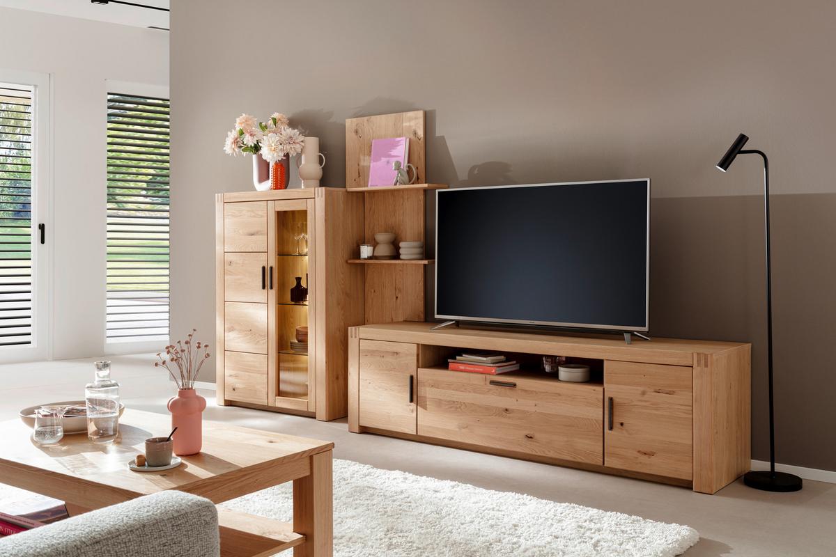 Wohnwand Prag - Eichefarben, Design, Glas/Holz (332/184/50cm)