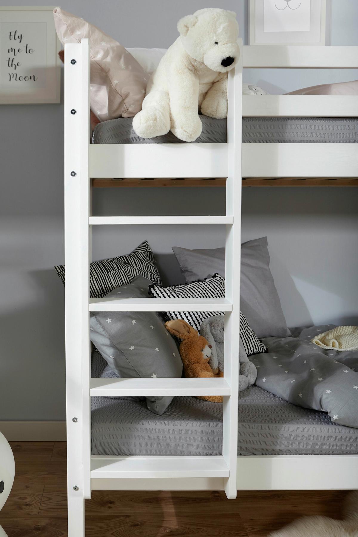 Etagenbett Finn Weiß Kiefer Massiv Mit Leiter - Weiß, MODERN, Holz (90/200cm) - MID.YOU