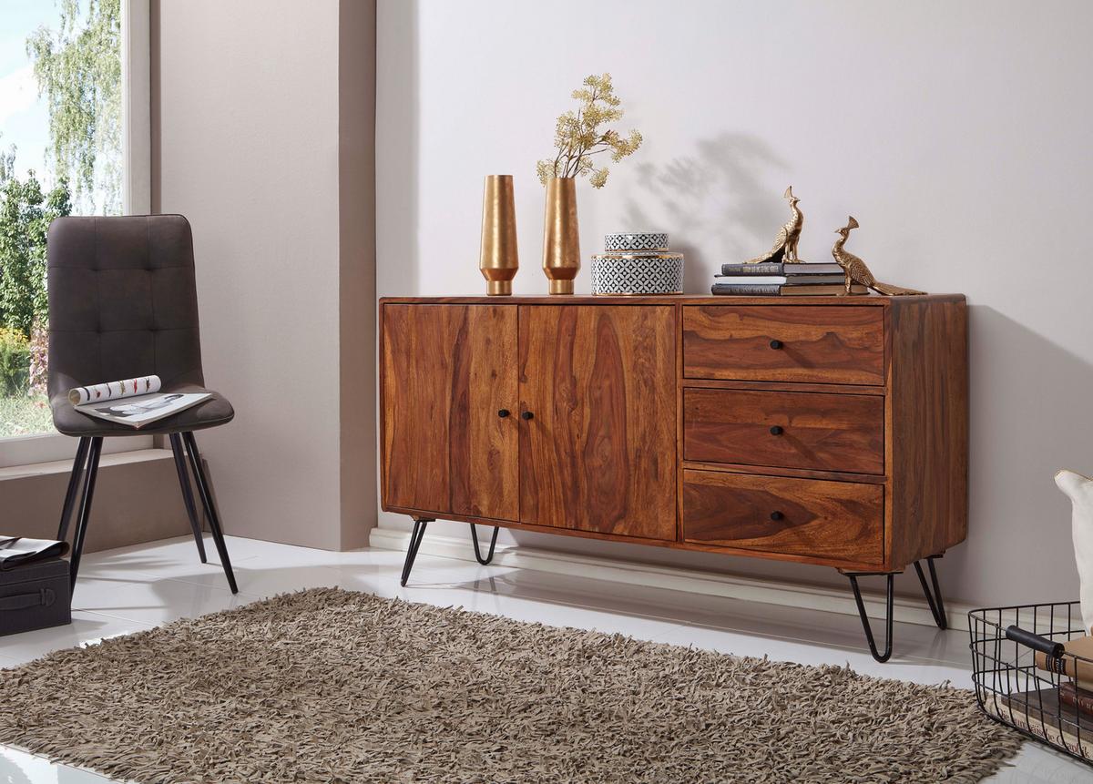 Sideboard Sheesham Sheeshamfarben B: 145 Cm - Sheeshamfarben/Schwarz, Design, Holz (145/75/40cm) - MID.YOU