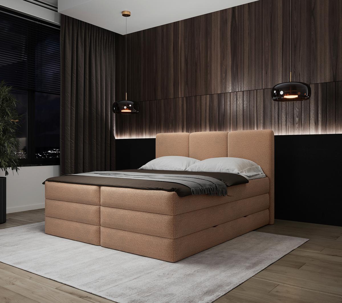 Boxspringbett mit Bettkasten 160x200 cm Castel V - Terracotta/Schwarz, MODERN, Holz/Holzwerkstoff (160/200cm) - MID.YOU