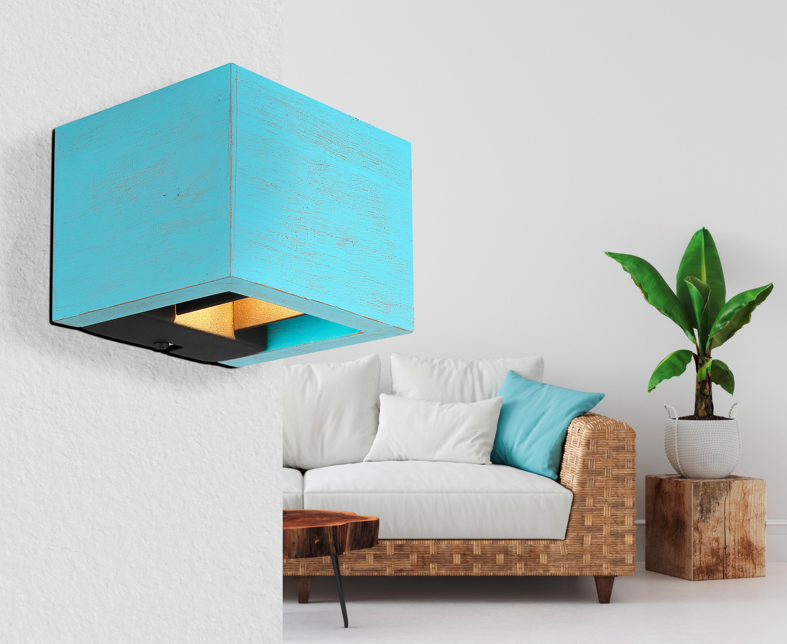 LED-Wandleuchte 15553w1b - Blau/Schwarz, Design, Holzwerkstoff/Metall (13.2/11.3/9.8cm) - Globo