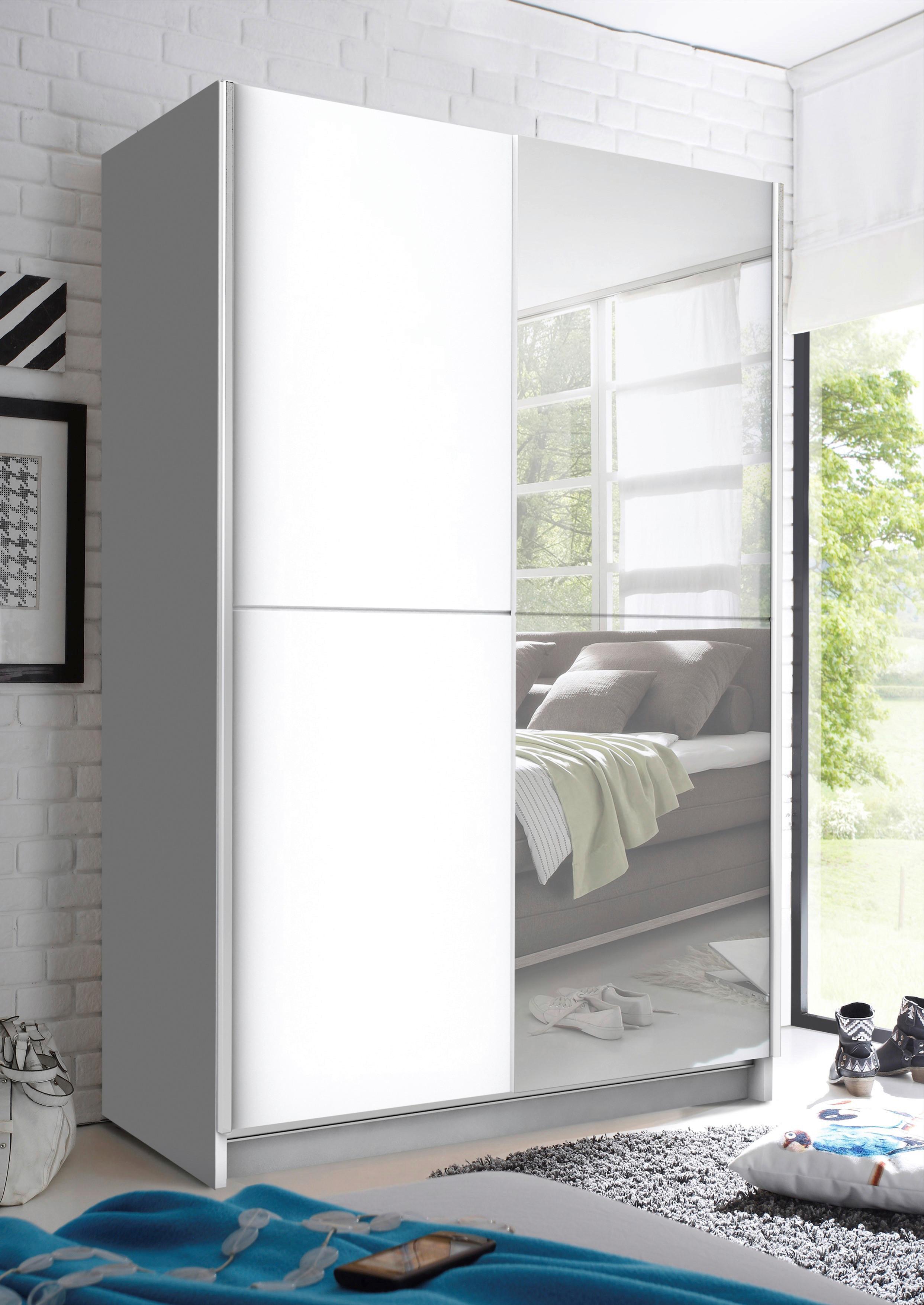Schwebetürenschrank Mit Spiegel 125cm Fast, Weiß - Silberfarben/Weiß, Basics, Glas (125/195,5/38cm) - P & B